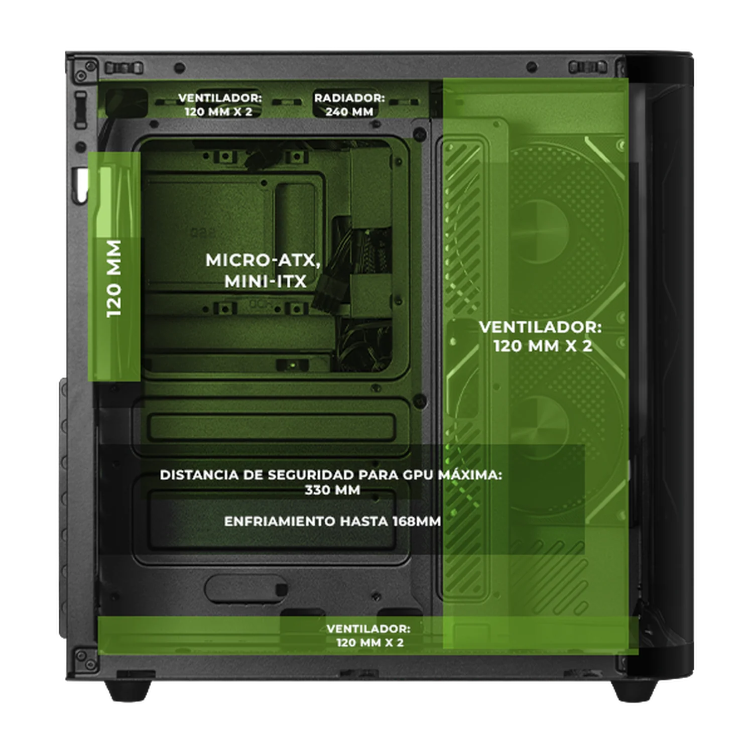 Gabinete DXT GAMING Titan PRO Mini Torre Cristal Curvo Panoramico 3 Fan ARGB USB-C Negro CDXT900BK - Image 3