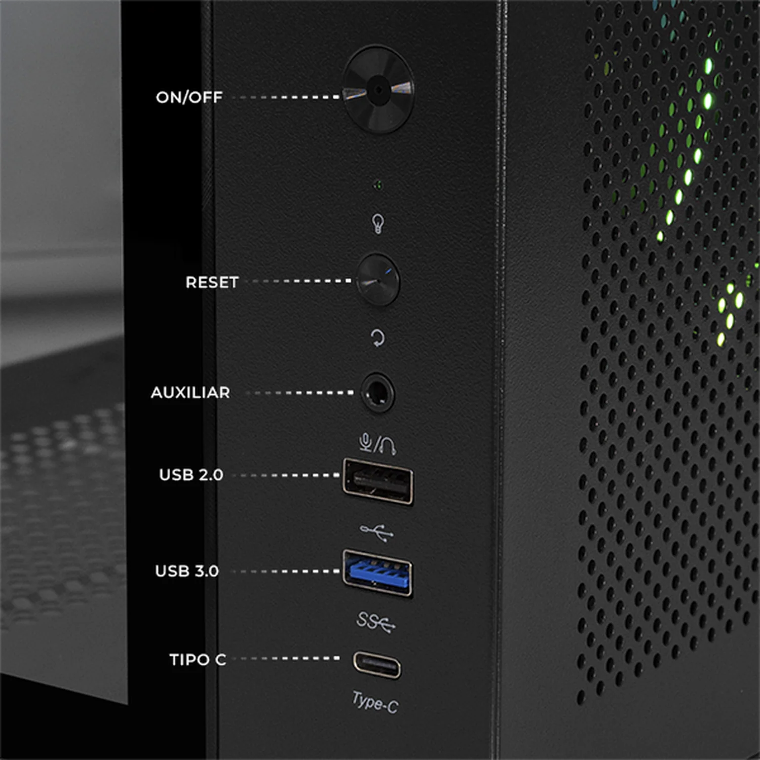 Gabinete DXT GAMING Titan PRO Mini Torre Cristal Curvo Panoramico 3 Fan ARGB USB-C Negro CDXT900BK - Image 4