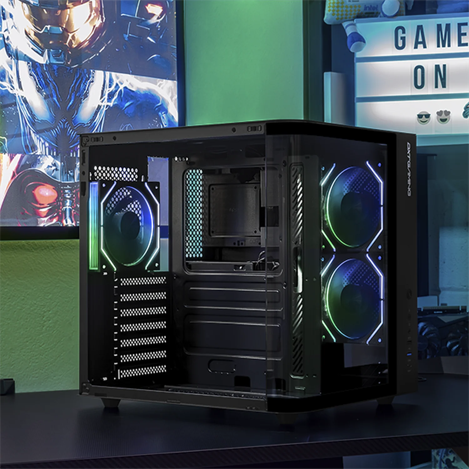 Gabinete DXT GAMING Titan PRO Mini Torre Cristal Curvo Panoramico 3 Fan ARGB USB-C Negro CDXT900BK - Image 6