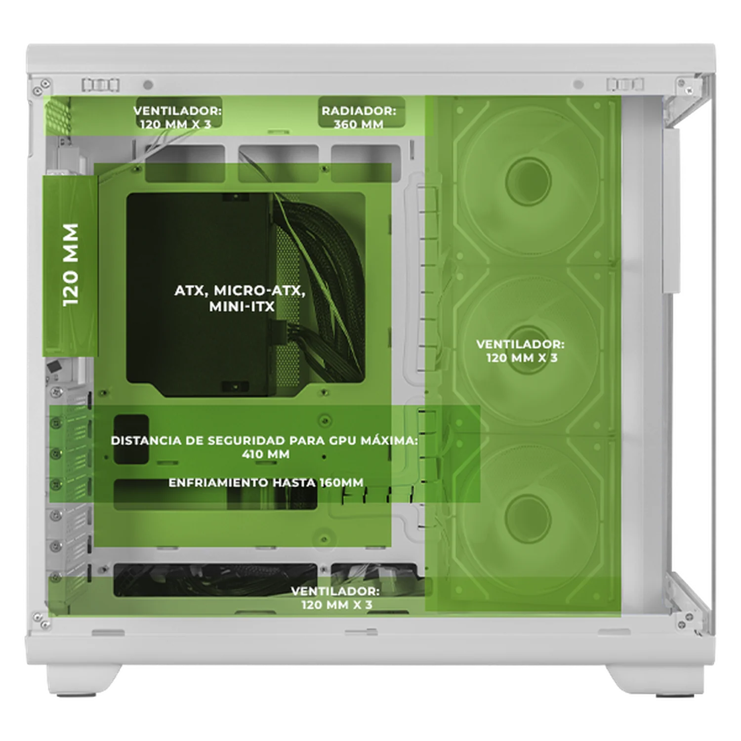 Gabinete DXT GAMING Titan X Media Torre con Display de Temperatura y Velocidad 4 Fan ARGB USB-C Blanco CDXT600WT - Image 3