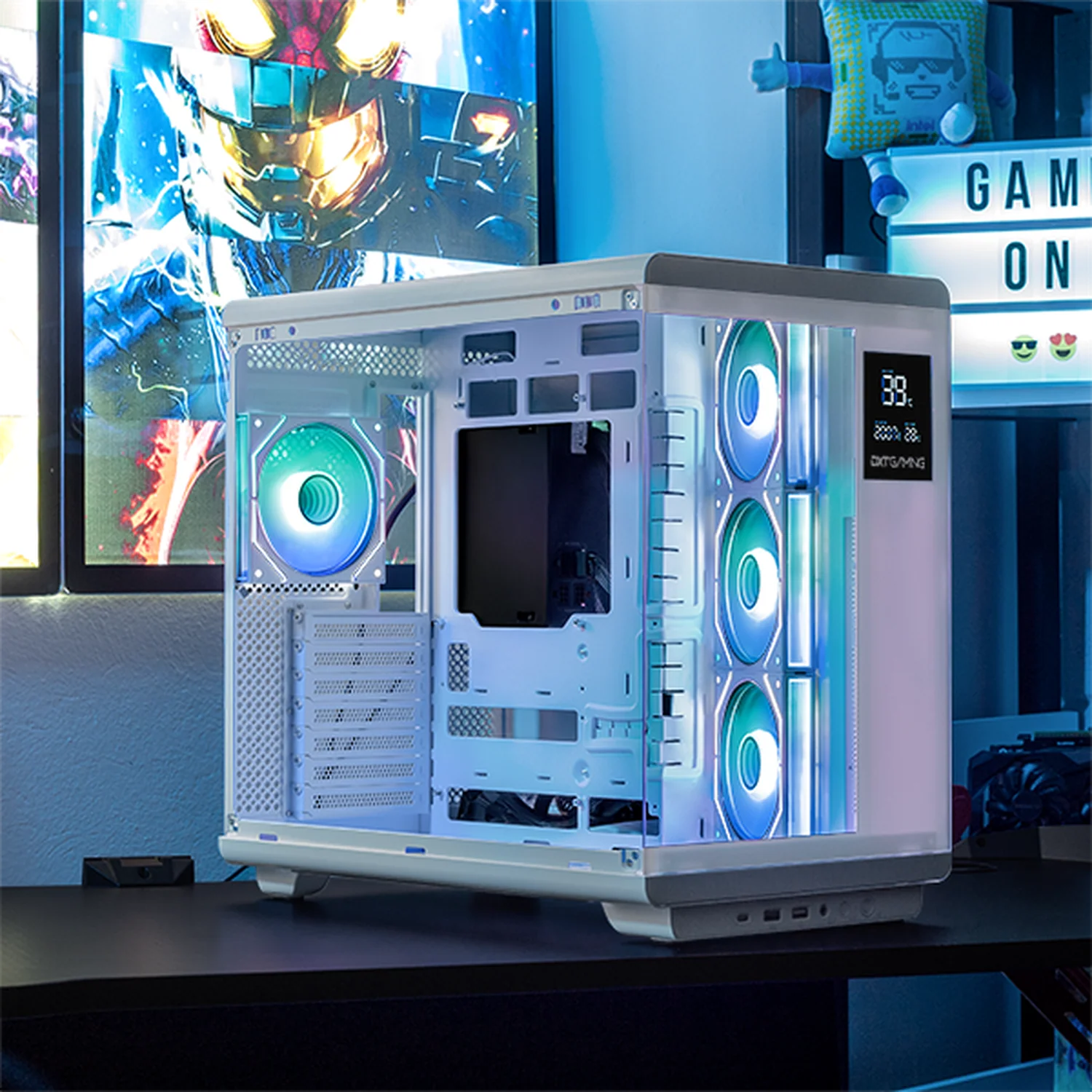 Gabinete DXT GAMING Titan X Media Torre con Display de Temperatura y Velocidad 4 Fan ARGB USB-C Blanco CDXT600WT - Image 6