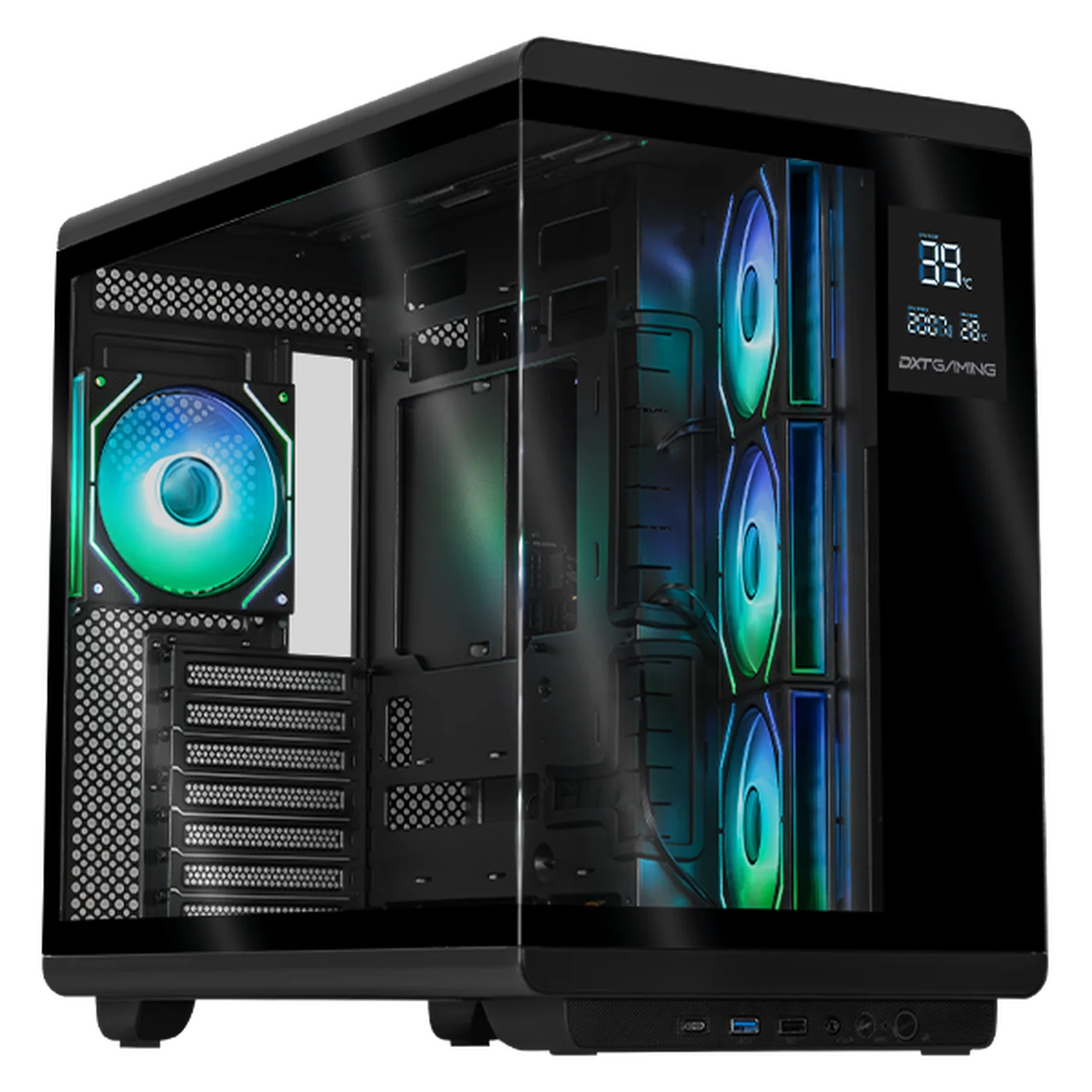 Gabinete DXT GAMING Titan X Media Torre con Display de Temperatura y Velocidad 4 Fan ARGB USB-C Negro CDXT600BK
