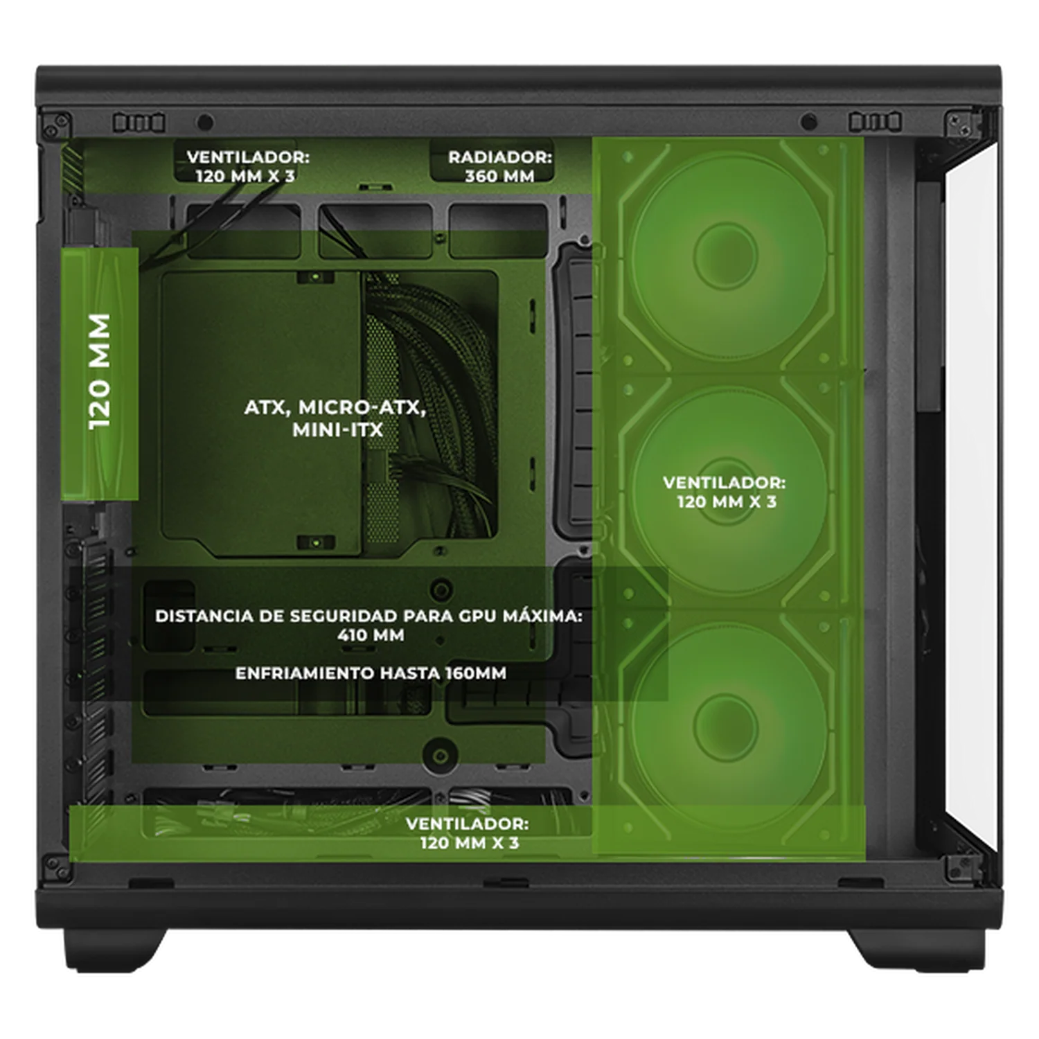 Gabinete DXT GAMING Titan X Media Torre con Display de Temperatura y Velocidad 4 Fan ARGB USB-C Negro CDXT600BK - Image 3