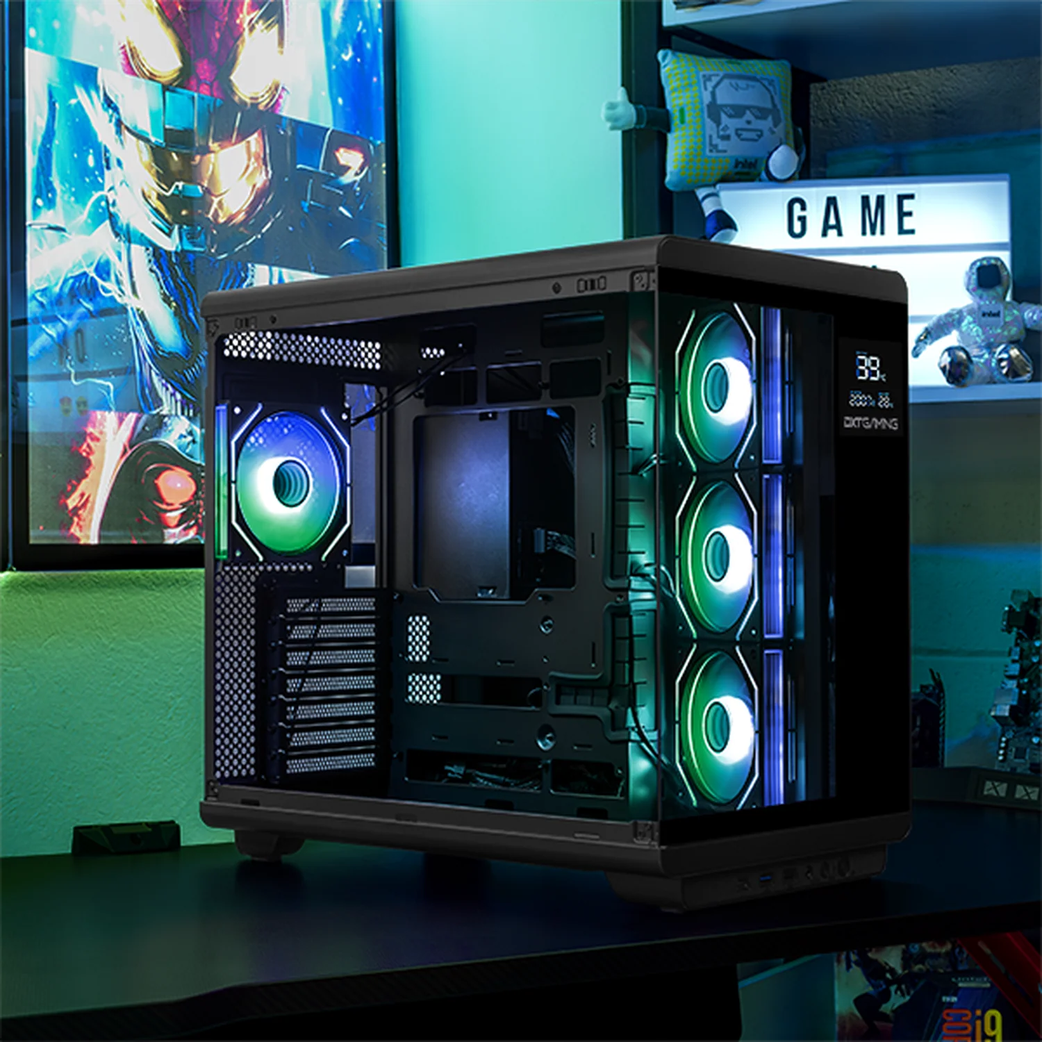 Gabinete DXT GAMING Titan X Media Torre con Display de Temperatura y Velocidad 4 Fan ARGB USB-C Negro CDXT600BK - Image 6