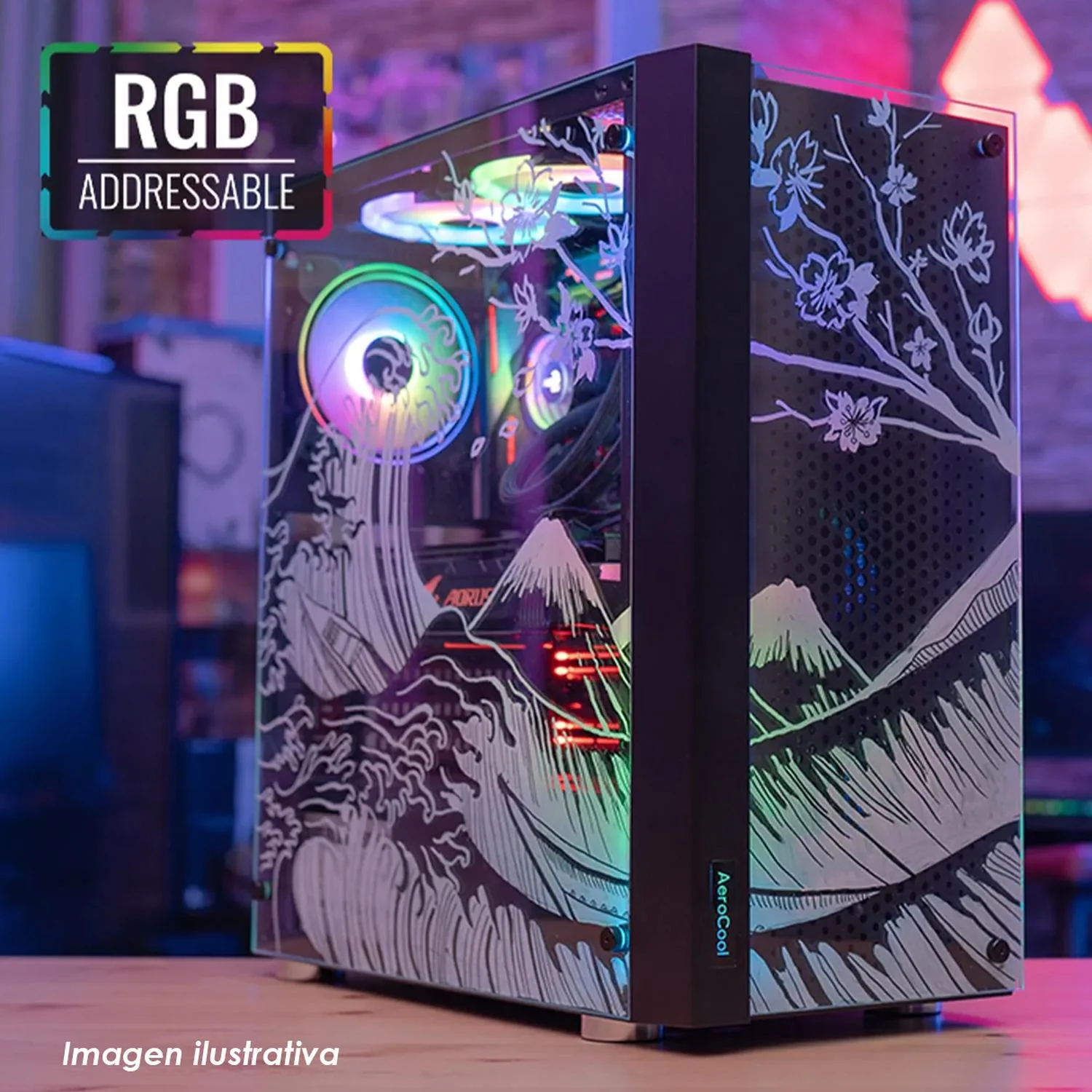 Gabinete Gamer AEROCOOL SKRIBBLE ATX 3 Fan Cristal Templado Negro SKRIBBLE-G-BK-V1 - Image 5