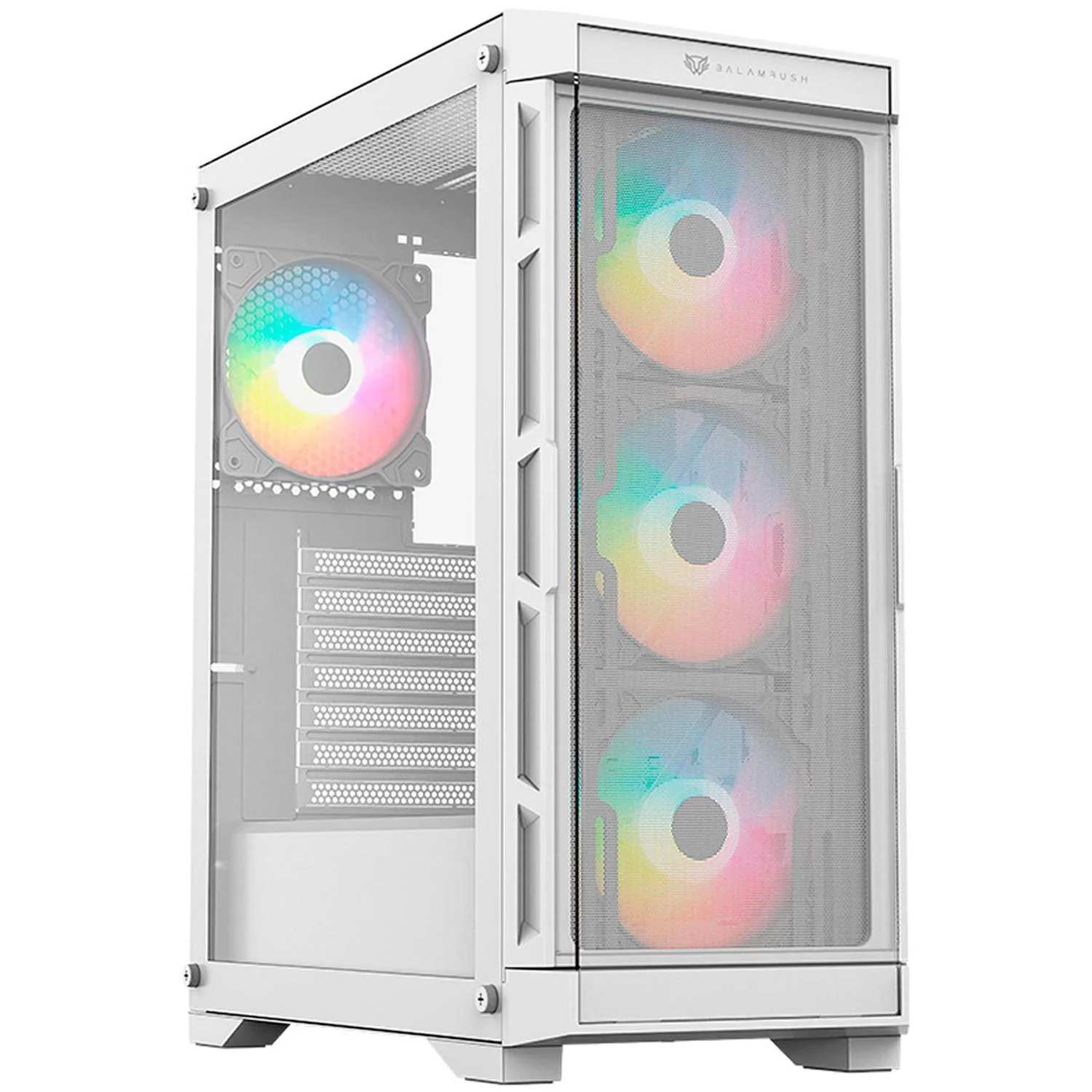 Gabinete Gamer BALAM RUSH CARBONO TWIN MATE 5000 ATX Media Torre 4 Fan ARGB Cristal templado USB-C Blanco BR-398846