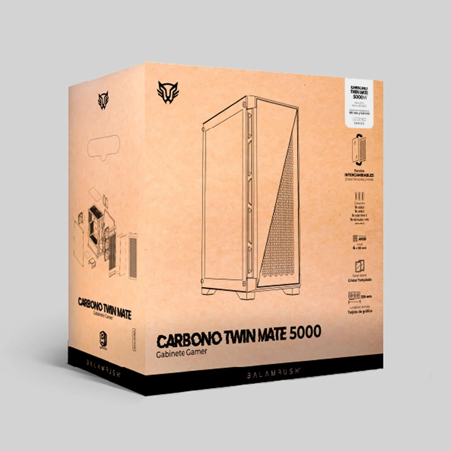 Gabinete Gamer BALAM RUSH CARBONO TWIN MATE 5000 ATX Media Torre 4 Fan ARGB Cristal templado USB-C Blanco BR-398846 - Image 5