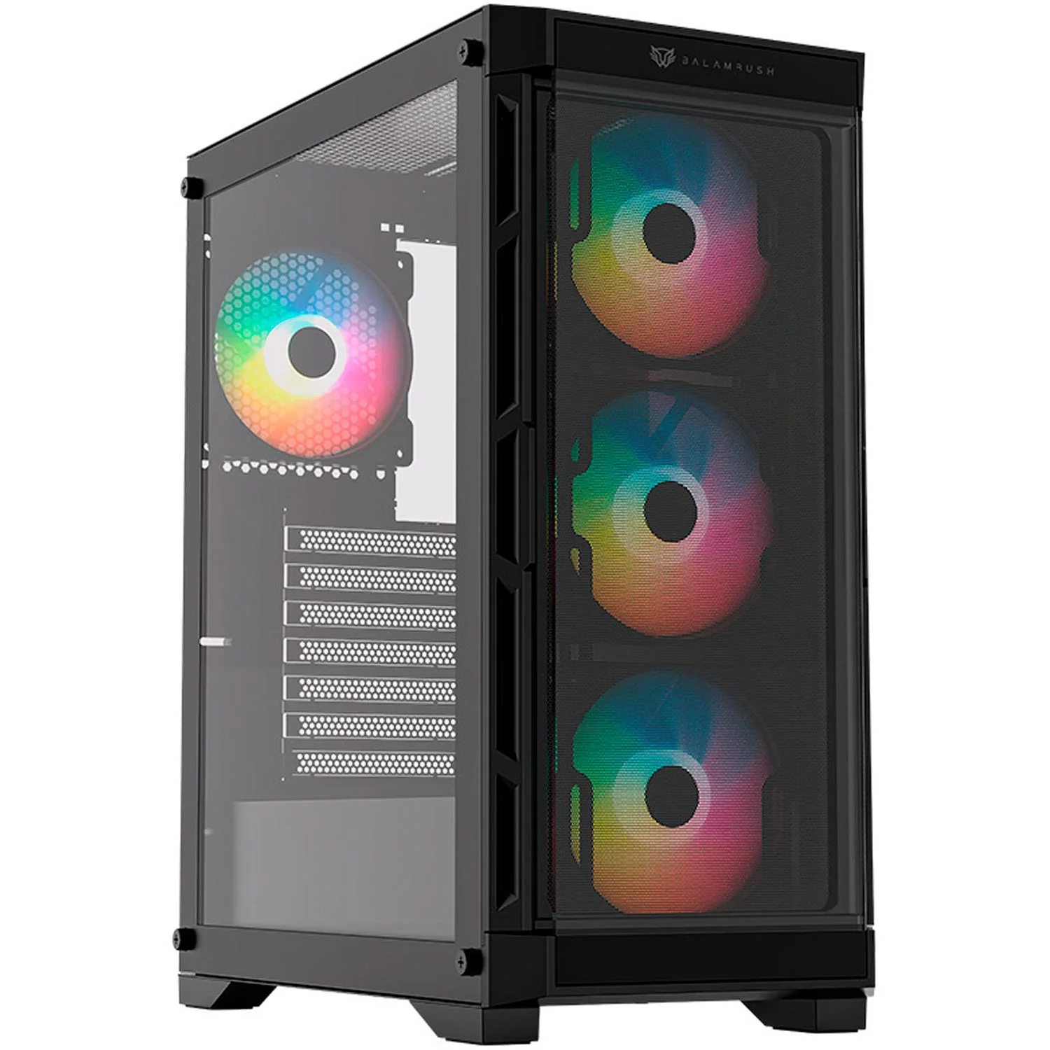 Gabinete Gamer BALAM RUSH CARBONO TWIN MATE 5000 ATX Media Torre 4 Fan ARGB Cristal templado USB-C Negro BR-938839