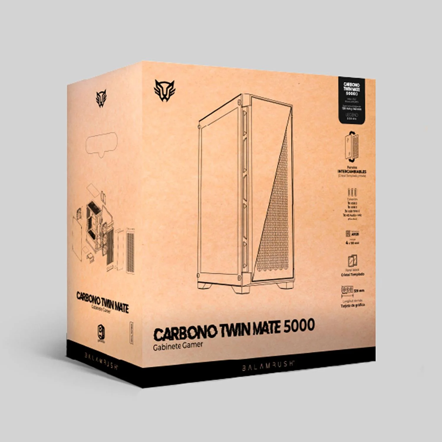 Gabinete Gamer BALAM RUSH CARBONO TWIN MATE 5000 ATX Media Torre 4 Fan ARGB Cristal templado USB-C Negro BR-938839 - Image 5