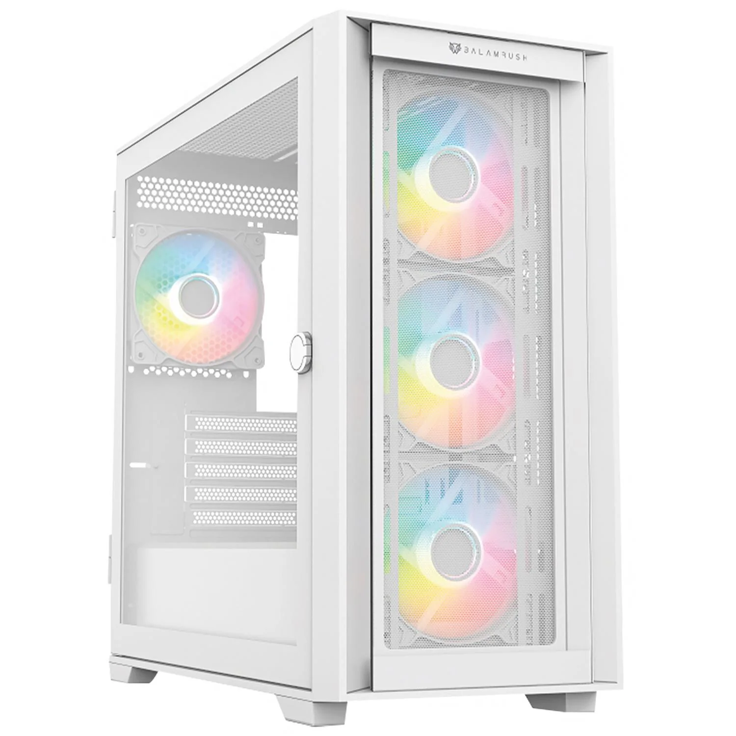 Gabinete Gamer BALAM RUSH CARBONO TWIN MATE 8000 M-ATX Mini Torre 4 Fan ARGB Cristal Templado Frente Intercambiable USB-C Blanco BR-938785
