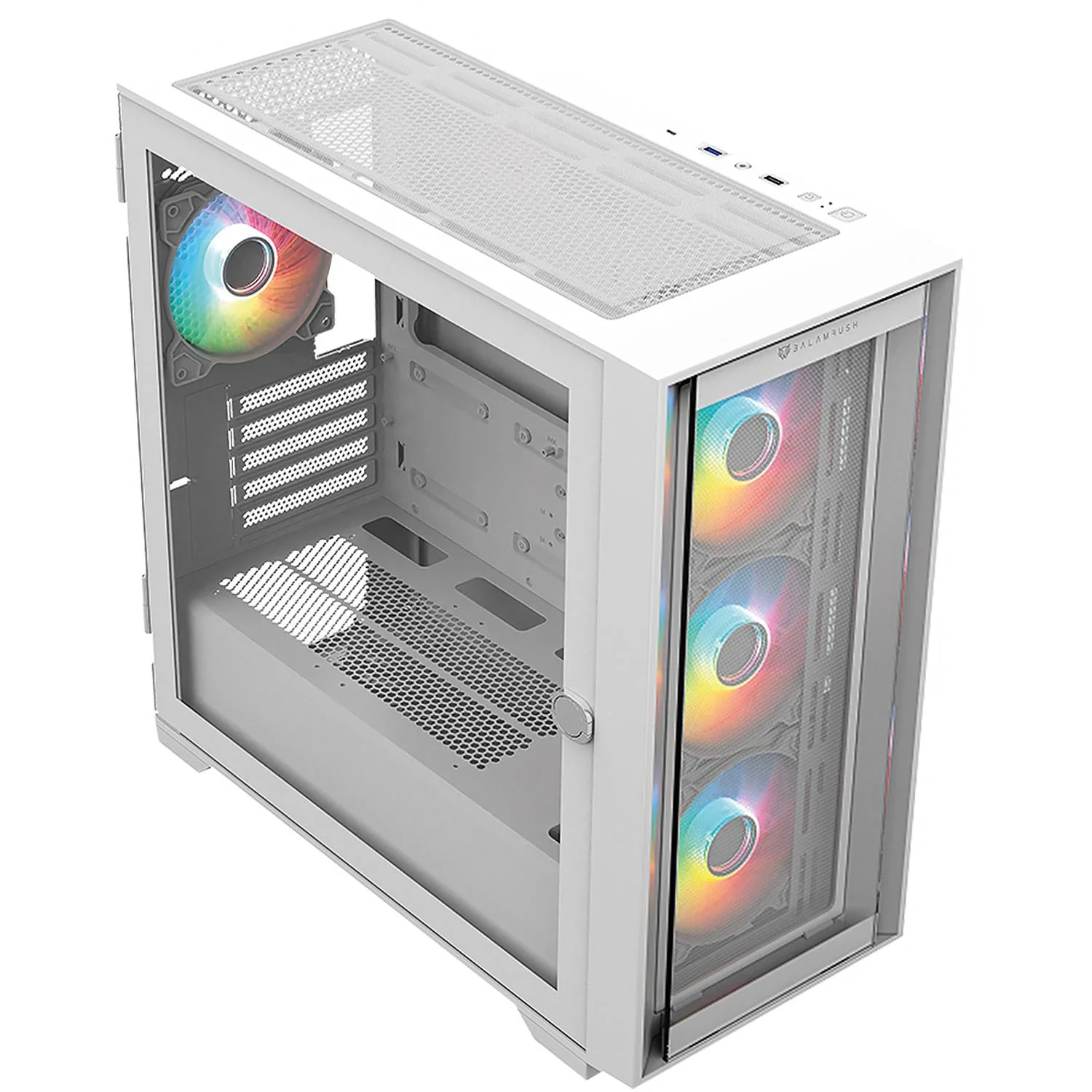 Gabinete Gamer BALAM RUSH CARBONO TWIN MATE 8000 M-ATX Mini Torre 4 Fan ARGB Cristal Templado Frente Intercambiable USB-C Blanco BR-938785 - Image 4