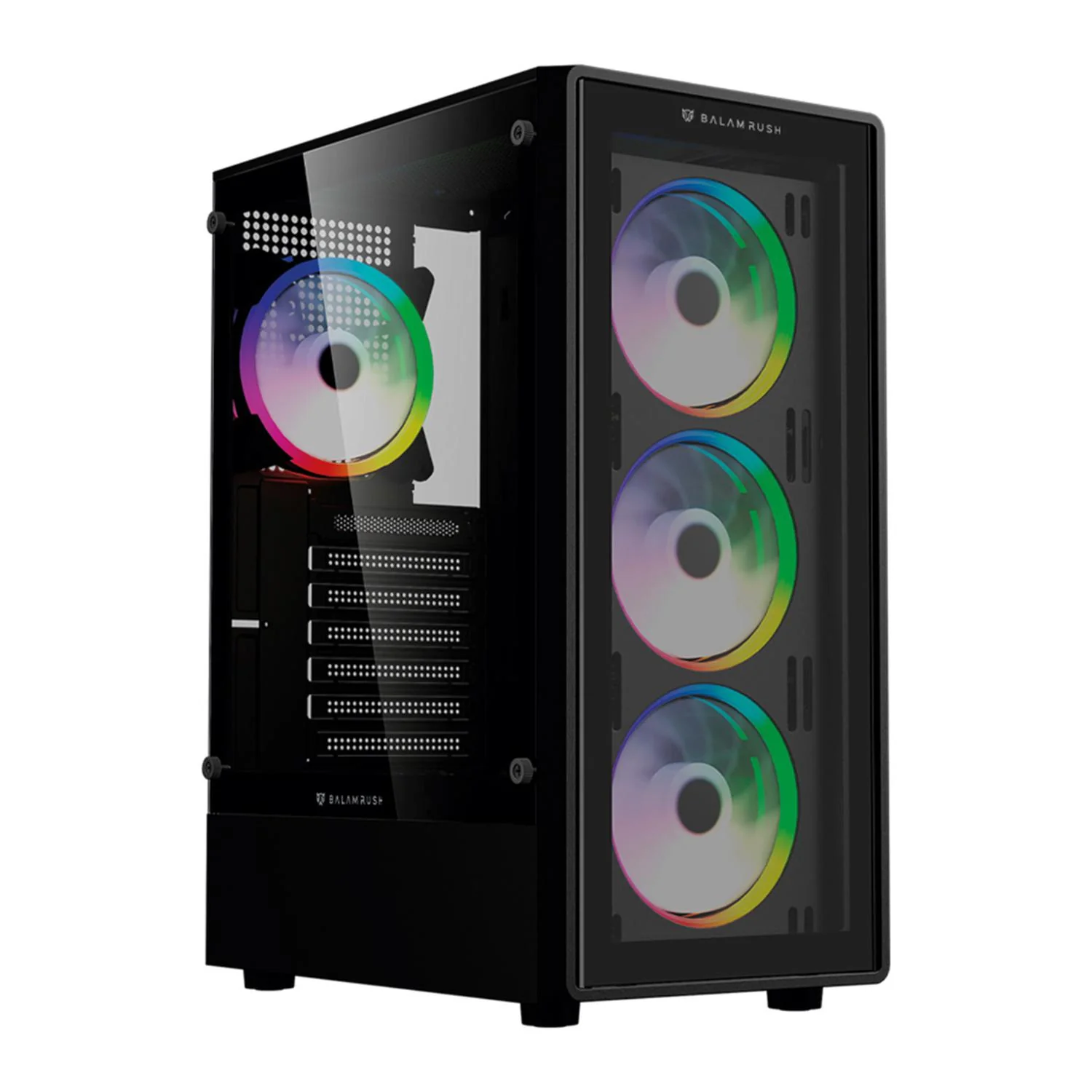 Gabinete Gamer BALAM RUSH DRAGONFLY PERFORM CRYSTAL GM590CB ATX Media Torre 4 Fan RGB Cristal Templado Negro BR-935968