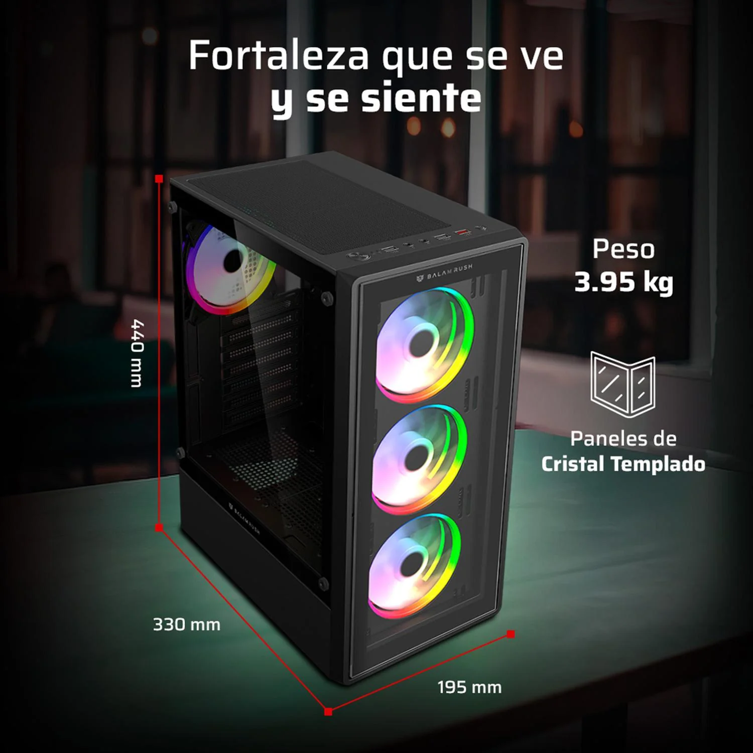 Gabinete Gamer BALAM RUSH DRAGONFLY PERFORM CRYSTAL GM590CB ATX Media Torre 4 Fan RGB Cristal Templado Negro BR-935968 - Image 5