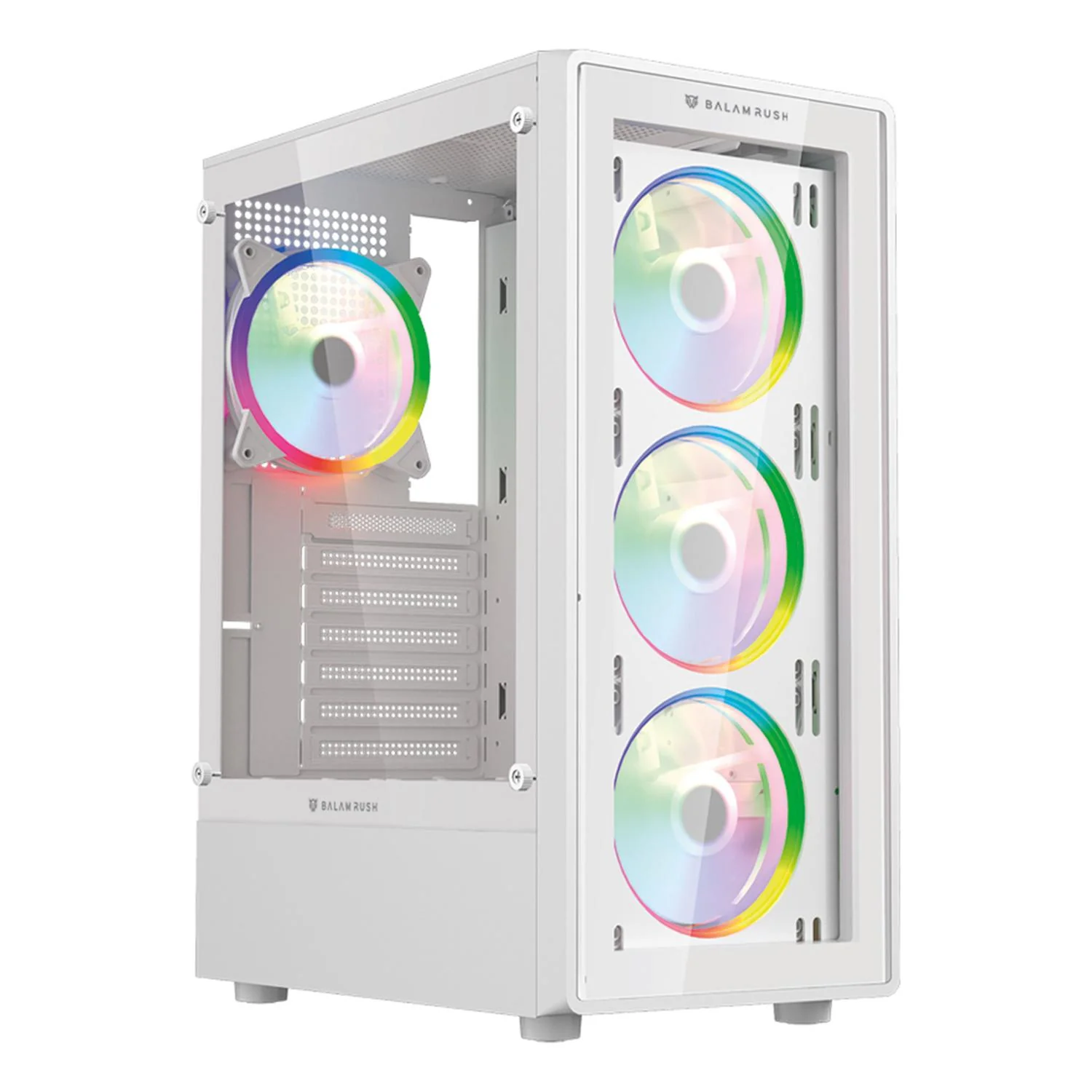 Gabinete Gamer BALAM RUSH DRAGONFLY PERFORM CRYSTAL GM590CW ATX Media Torre 4 Fan RGB Cristal Templado Blanco BR-935975