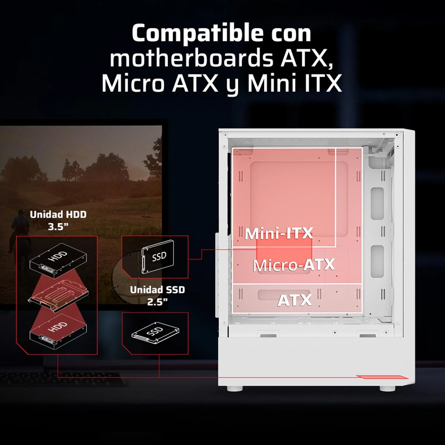 Gabinete Gamer BALAM RUSH DRAGONFLY PERFORM AIRCOOL GM590AW ATX Media Torre 4 Fan RGB Cristal Templado Blanco BR-935999 - Image 3