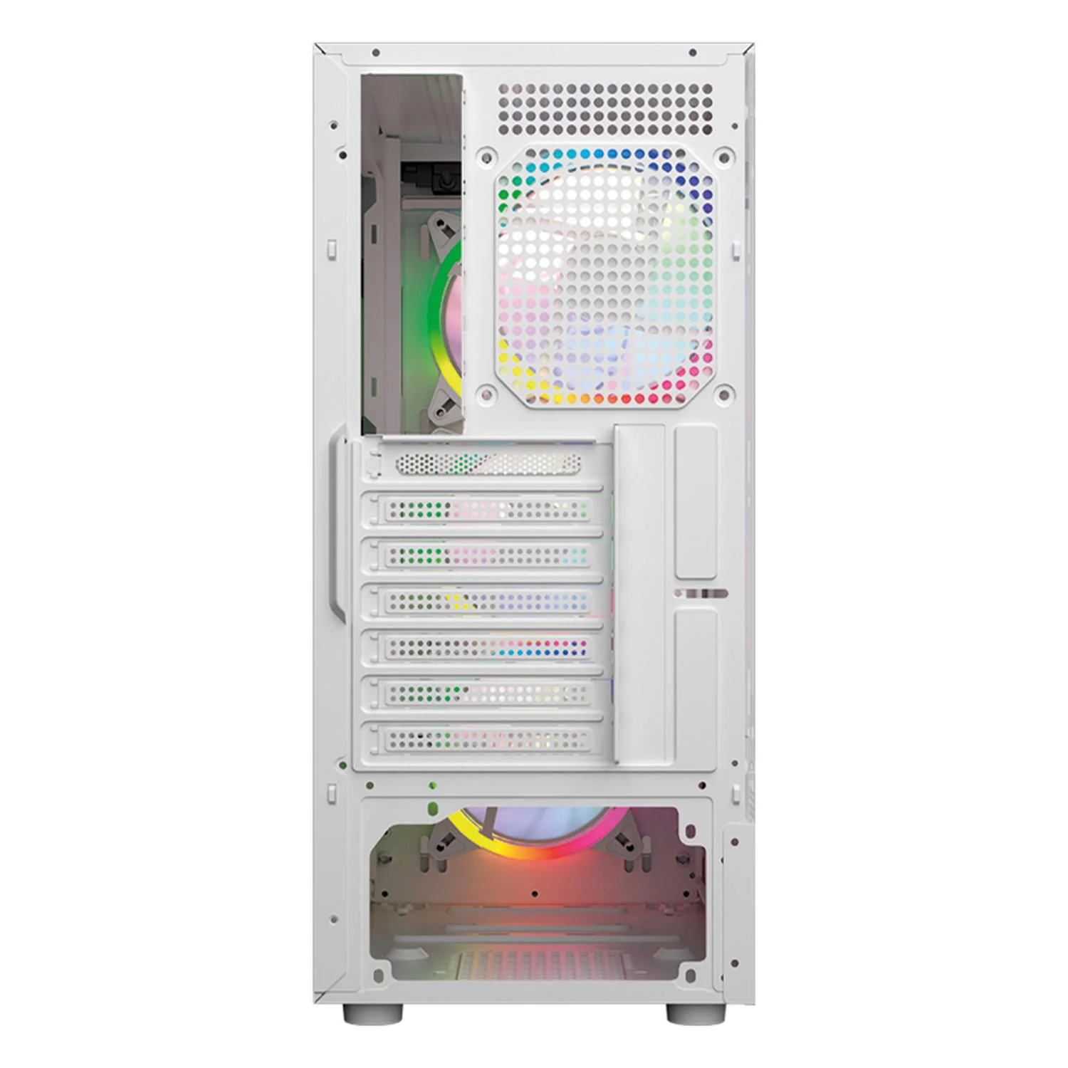 Gabinete Gamer BALAM RUSH DRAGONFLY PERFORM AIRCOOL GM590AW ATX Media Torre 4 Fan RGB Cristal Templado Blanco BR-935999 - Image 4