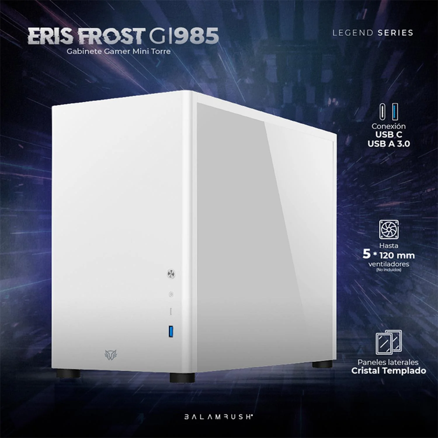 Gabinete Gamer BALAM RUSH ERIS FROST GI985 M-ATX Mini Torre Cristal Templado USB-C Blanco BR-935647 - Image 2