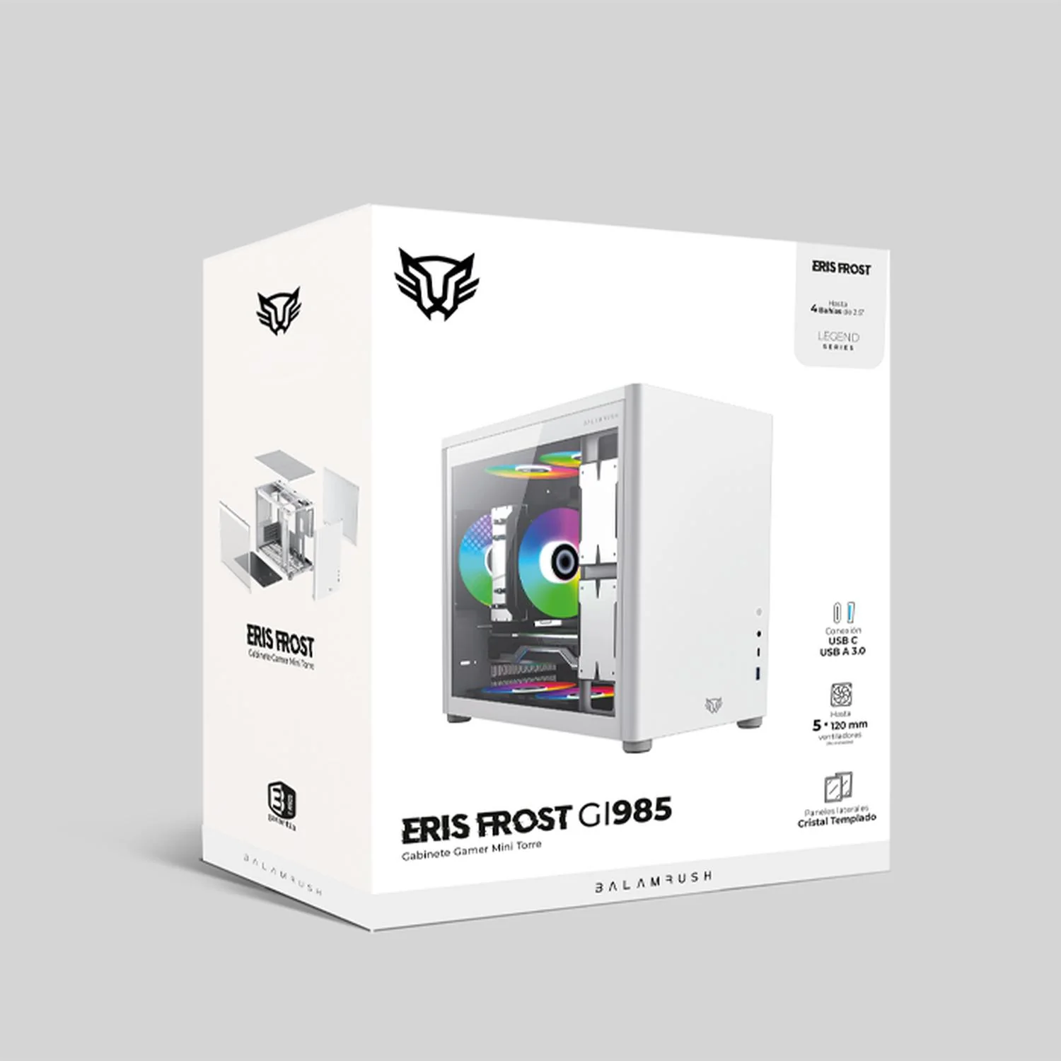 Gabinete Gamer BALAM RUSH ERIS FROST GI985 M-ATX Mini Torre Cristal Templado USB-C Blanco BR-935647 - Image 6