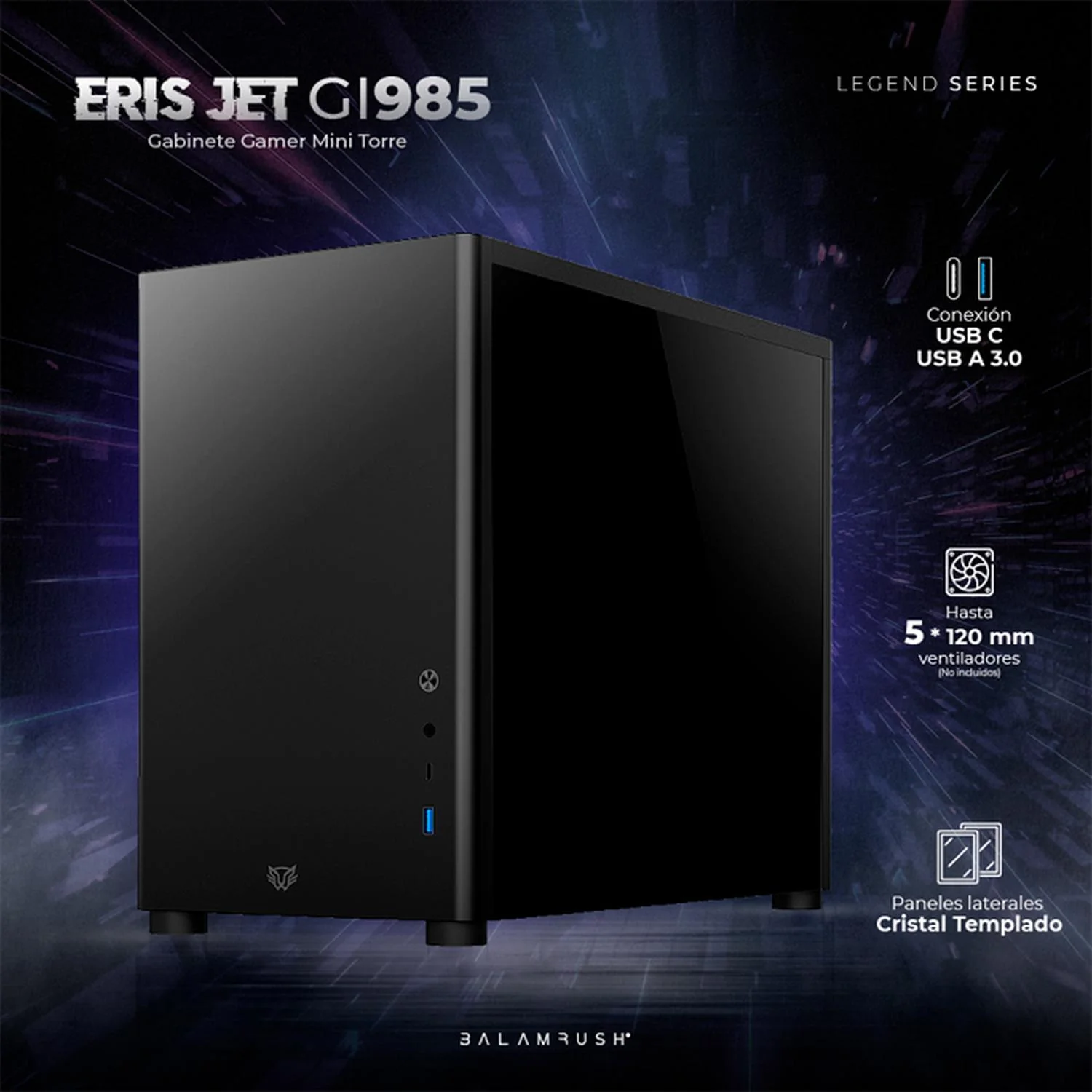 Gabinete Gamer BALAM RUSH ERIS JET GI985 M-ATX Mini Torre Cristal Templado USB-C Negro BR-934947 - Image 2