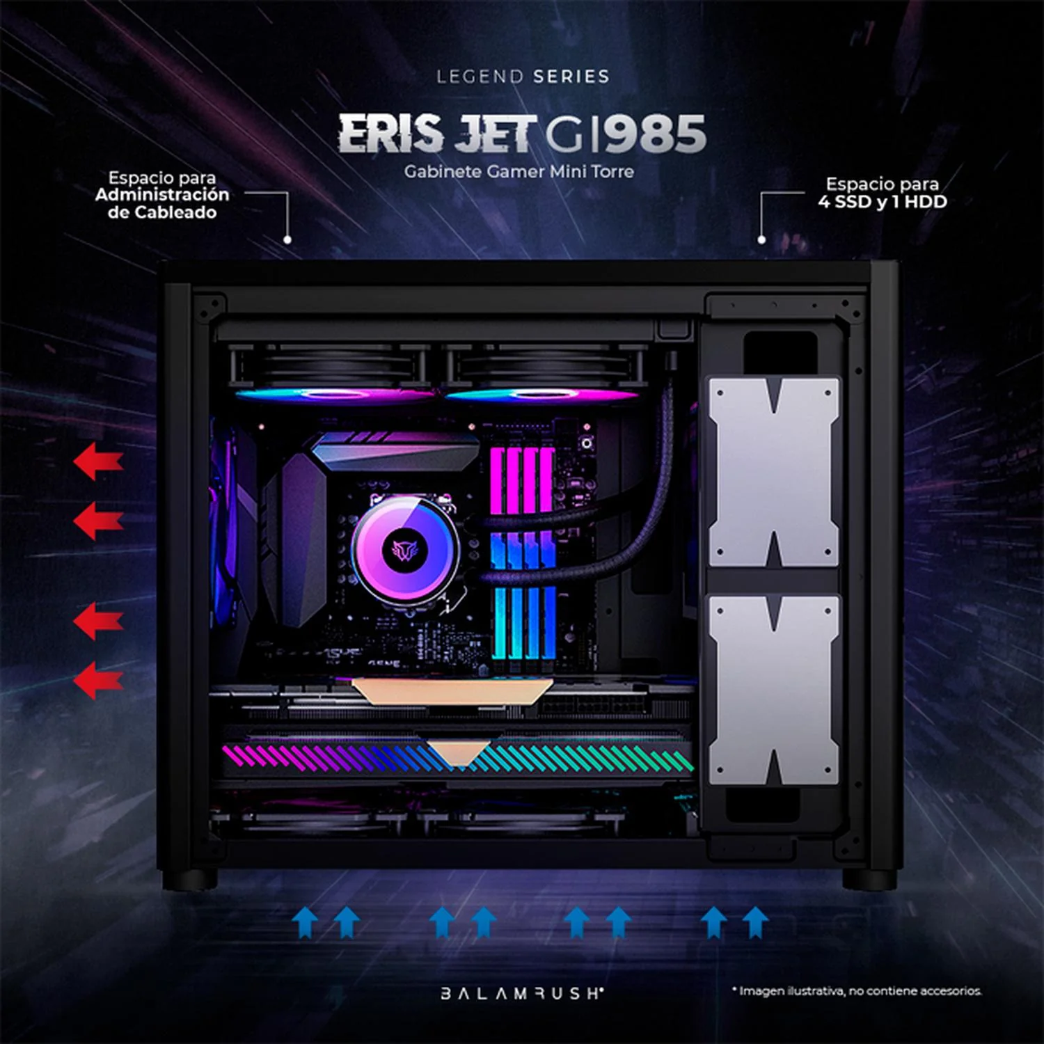 Gabinete Gamer BALAM RUSH ERIS JET GI985 M-ATX Mini Torre Cristal Templado USB-C Negro BR-934947 - Image 3