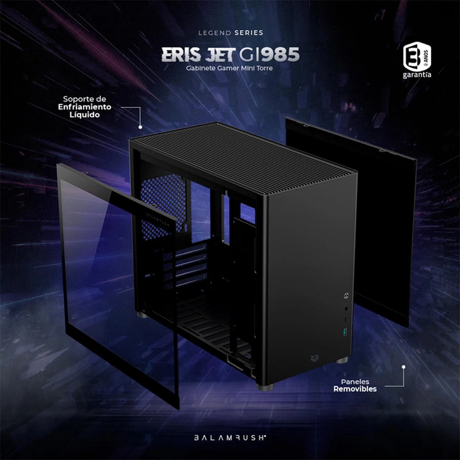 Gabinete Gamer BALAM RUSH ERIS JET GI985 M-ATX Mini Torre Cristal Templado USB-C Negro BR-934947 - Image 4