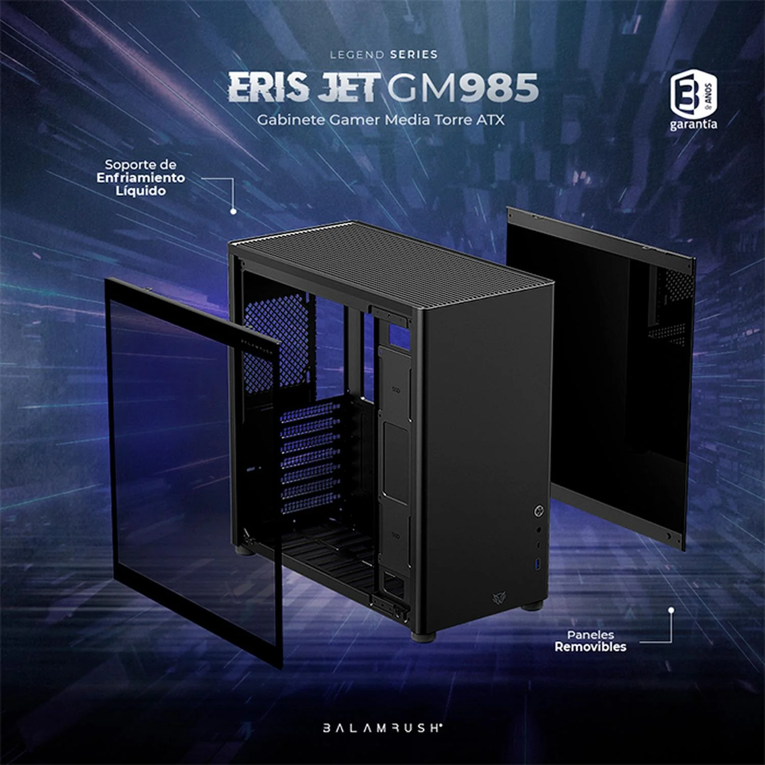 Gabinete Gamer BALAM RUSH ERIS JET GM985 ATX Media Torre Cristal templado USB-C Negro BR-935661 - Image 4