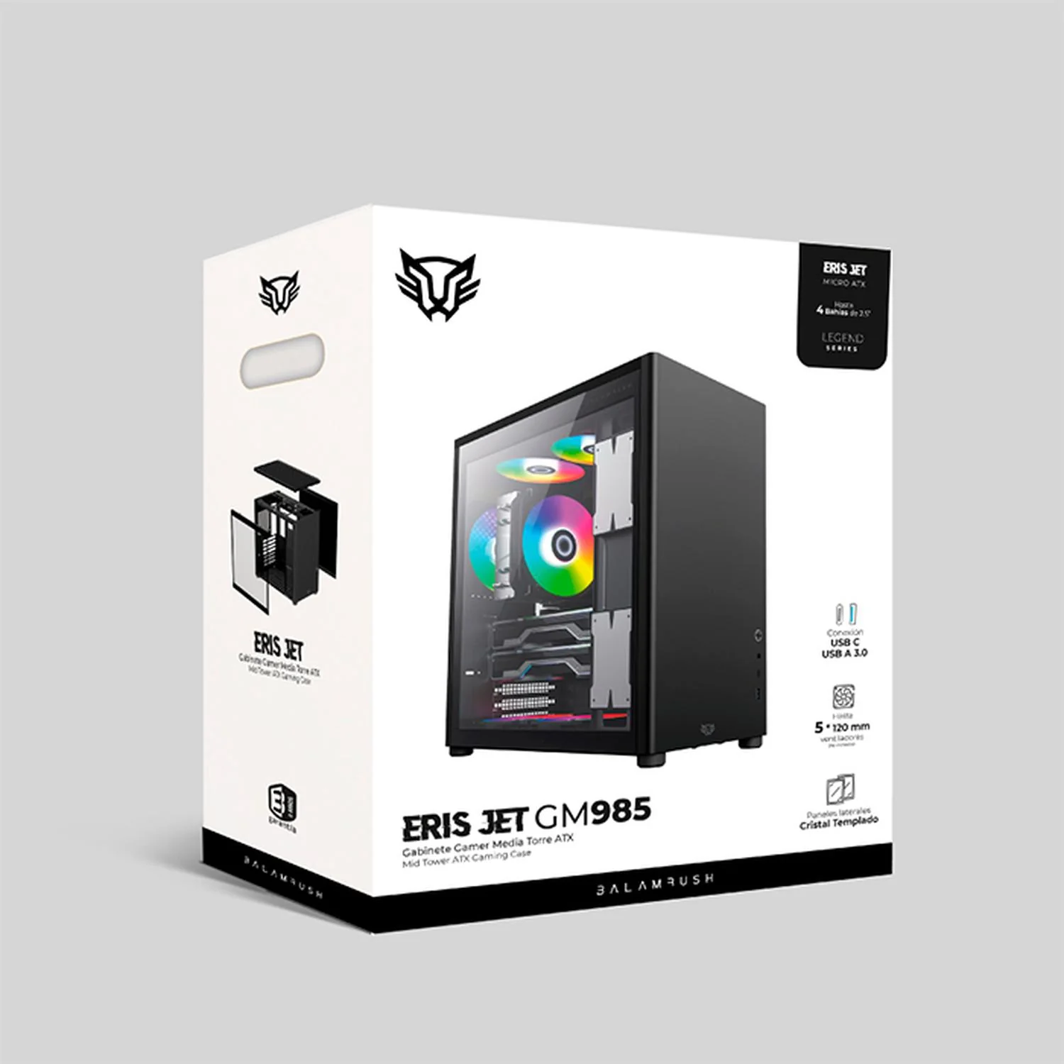 Gabinete Gamer BALAM RUSH ERIS JET GM985 ATX Media Torre Cristal templado USB-C Negro BR-935661 - Image 5