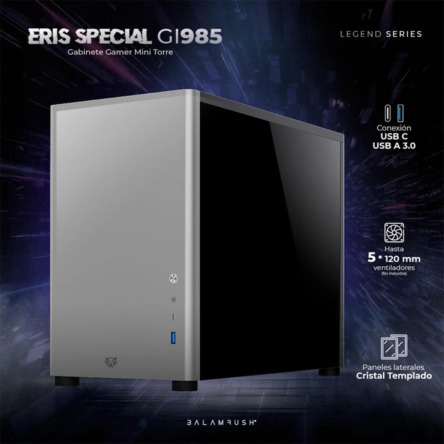 Gabinete Gamer BALAM RUSH ERIS SPECIAL GI985 M-ATX Mini Torre Cristal Templado USB-C Gris BR-935371 - Image 2