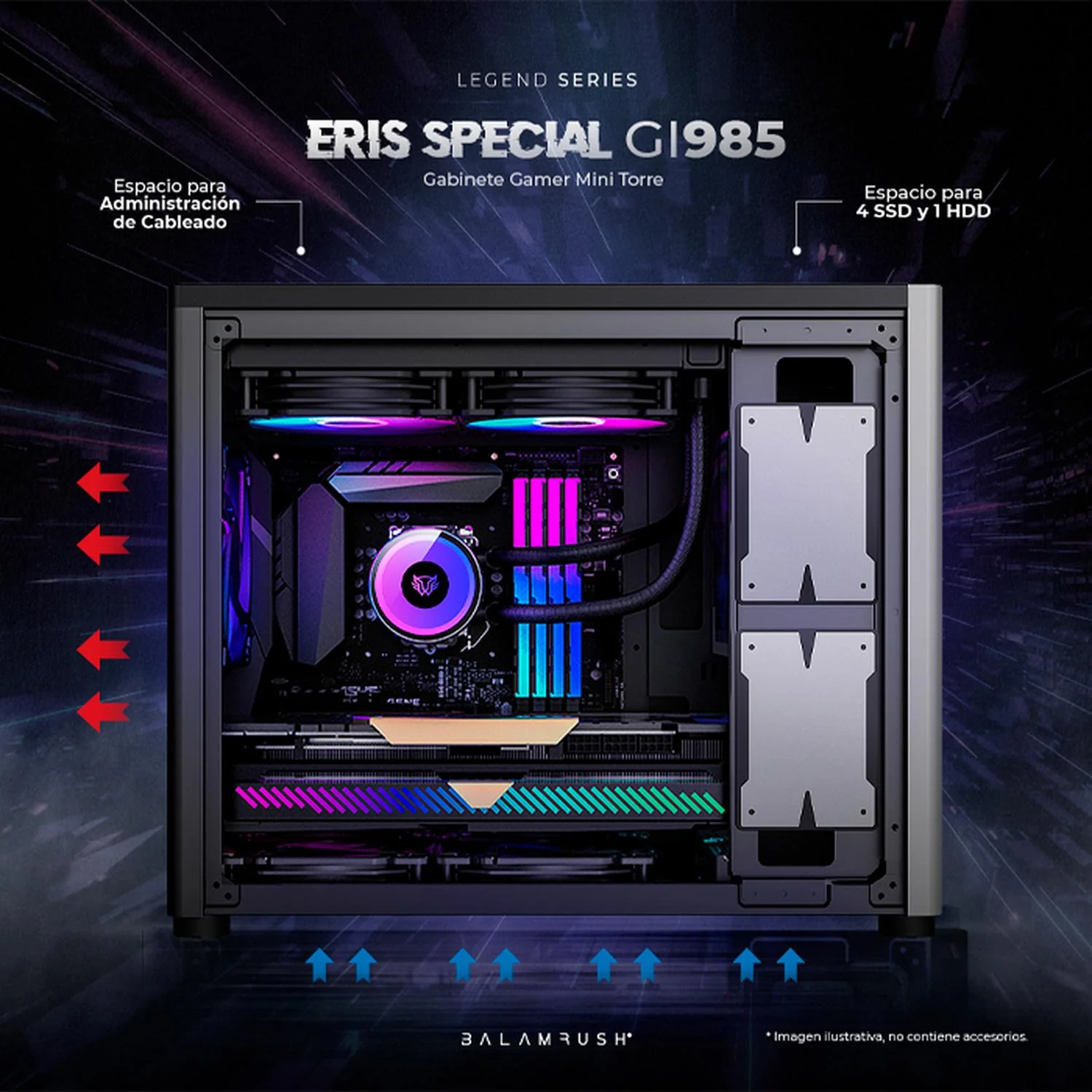 Gabinete Gamer BALAM RUSH ERIS SPECIAL GI985 M-ATX Mini Torre Cristal Templado USB-C Gris BR-935371 - Image 3