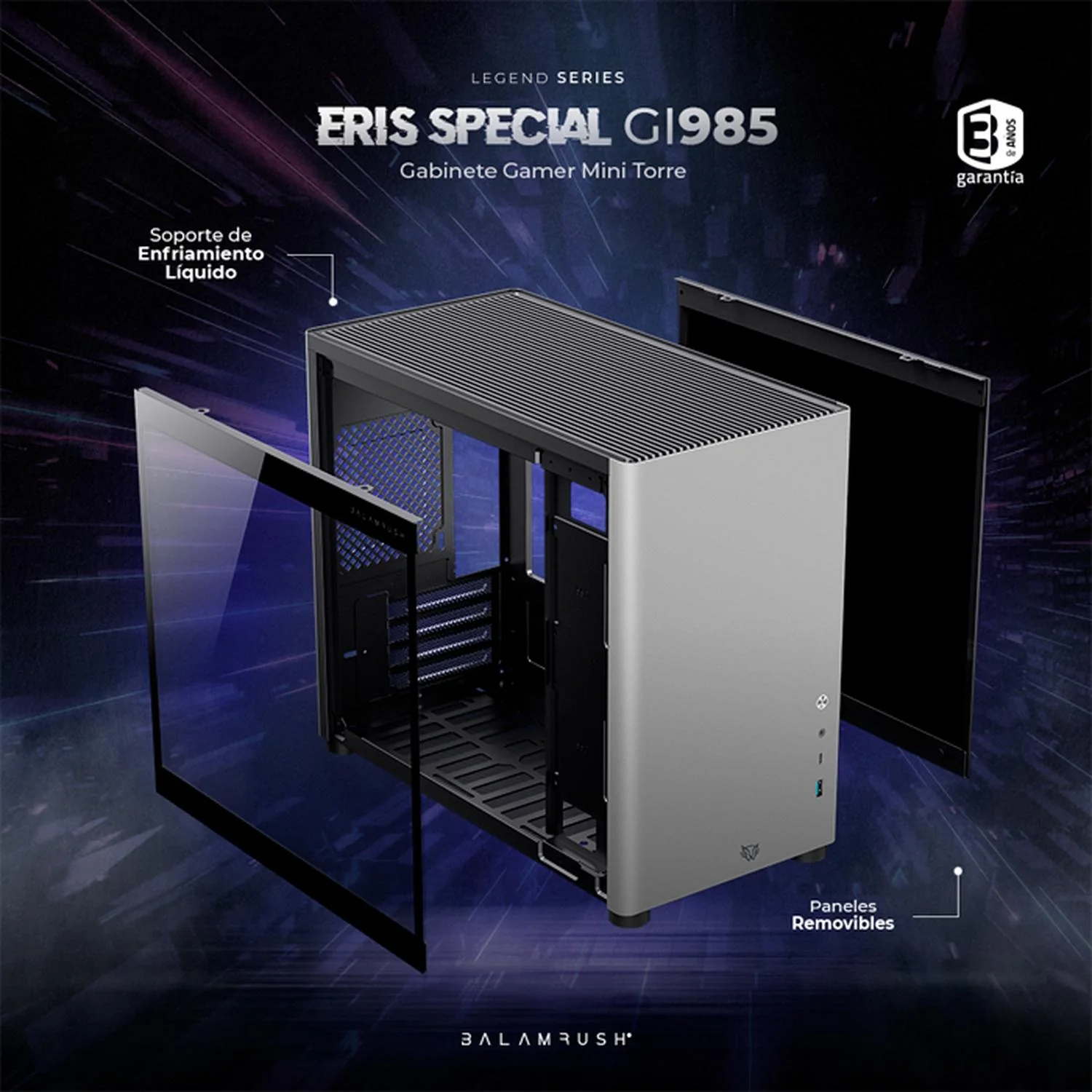 Gabinete Gamer BALAM RUSH ERIS SPECIAL GI985 M-ATX Mini Torre Cristal Templado USB-C Gris BR-935371 - Image 4