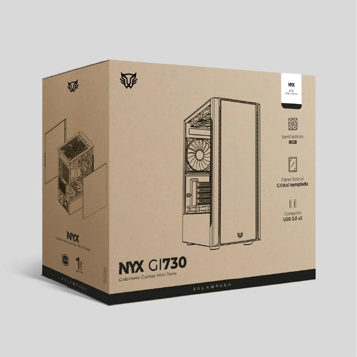 Gabinete Gamer BALAM RUSH NYX GI730 Micro ATX Mini Torre 3 Fan Cristal Templado RGB Negro BR-936095 - Image 5