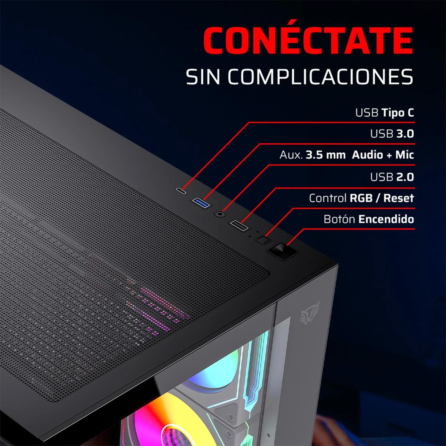 Gabinete Gamer BALAM RUSH TANK CORE ULTRA GM925 ATX Media Torre 4 Fan ARGB Cristal templado Frente Cristal USB-C Negro BR-943833 - Image 2