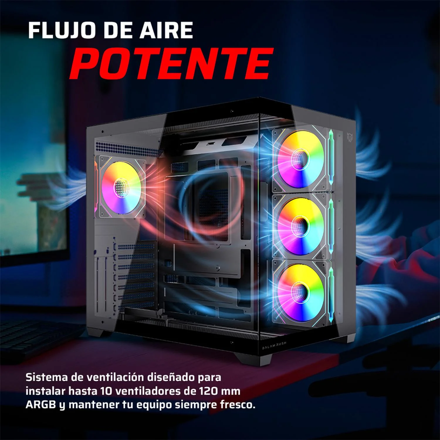Gabinete Gamer BALAM RUSH TANK CORE ULTRA GM925 ATX Media Torre 4 Fan ARGB Cristal templado Frente Cristal USB-C Negro BR-943833 - Image 5