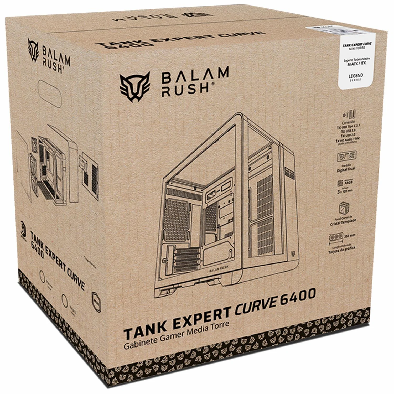 Gabinete Gamer BALAM RUSH TANK EXPERT CURVE 6400 Micro ATX Mini Torre 3 Fan ARGB Cristal Templado USB-C Display Digital Blanco BR-941624 - Image 6