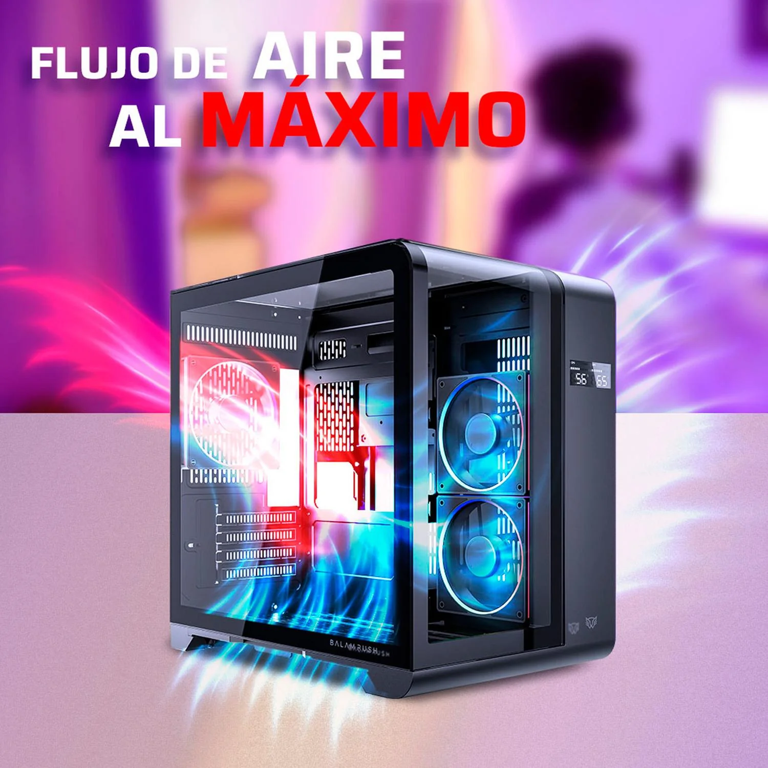 Gabinete Gamer BALAM RUSH TANK EXPERT CURVE 6400 Micro ATX Mini Torre 3 Fan Cristal Templado USB-C ARGB Negro BR-941617 - Image 3