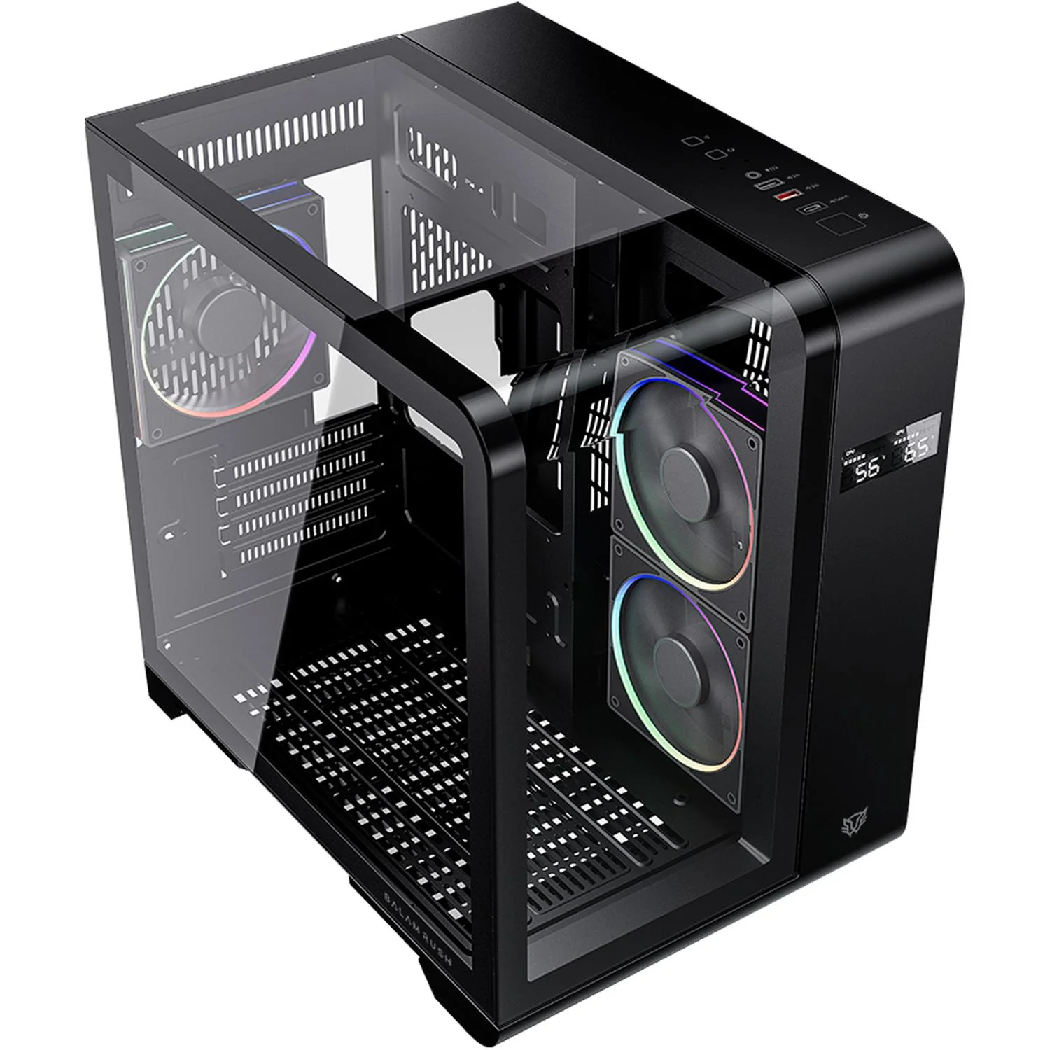Gabinete Gamer BALAM RUSH TANK EXPERT CURVE 6400 Micro ATX Mini Torre 3 Fan Cristal Templado USB-C ARGB Negro BR-941617 - Image 5