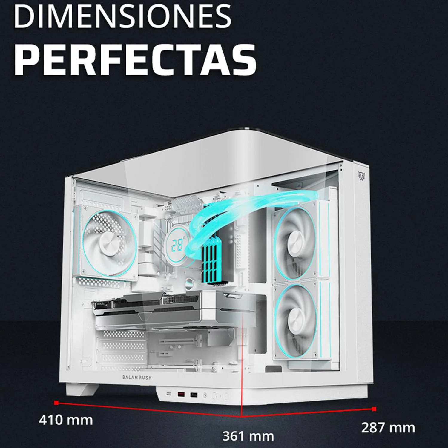 Gabinete Gamer BALAM RUSH TANK EXPERT CURVE 6800 ATX Media Torre 3 Fan Panel Curvo Cristal Templado USB-C ARGB Blanco BR-941587 - Image 4