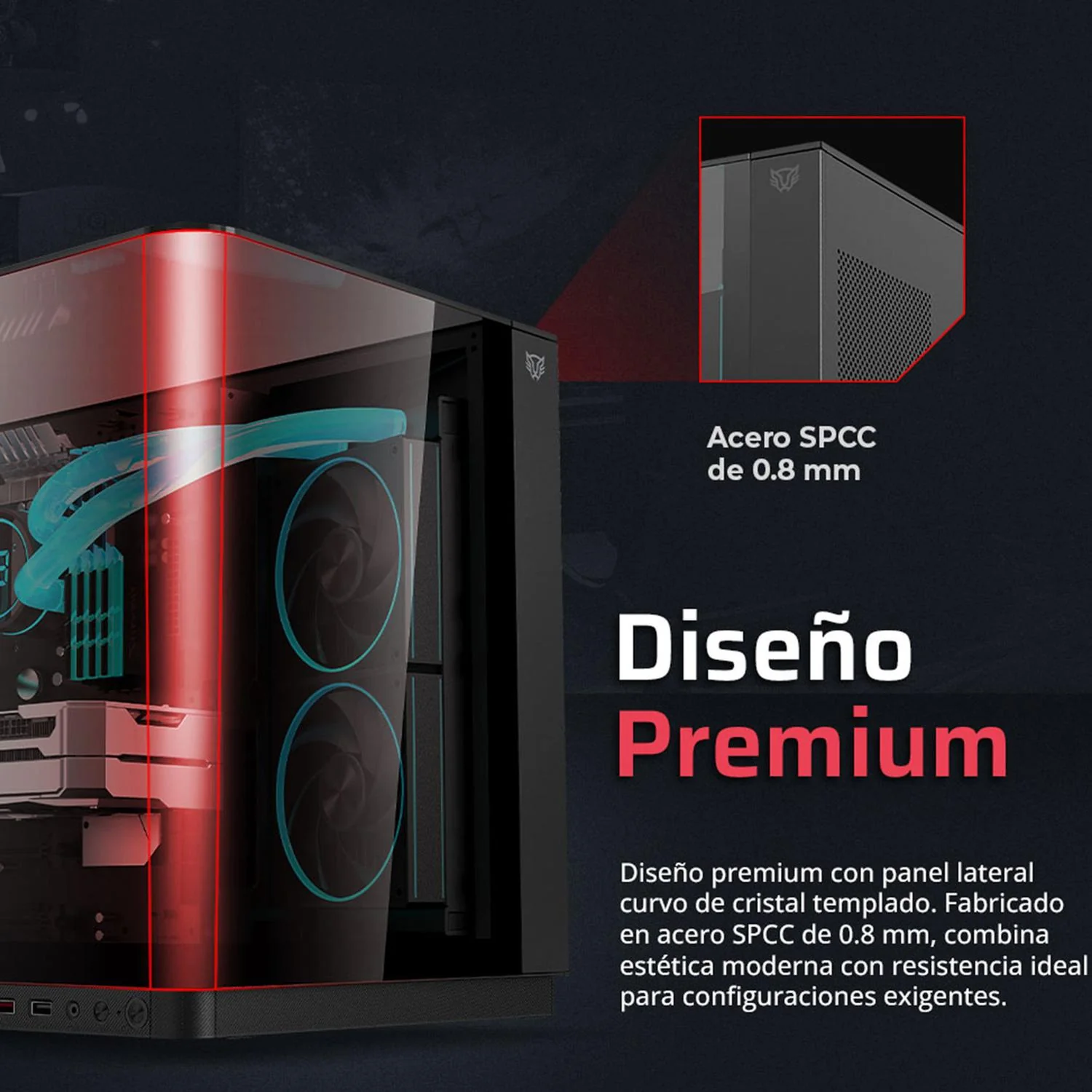 Gabinete Gamer BALAM RUSH TANK EXPERT CURVE 6800 ATX Media Torre 3 Fan Panel Curvo Cristal Templado USB-C ARGB Negro BR-941570 - Image 3