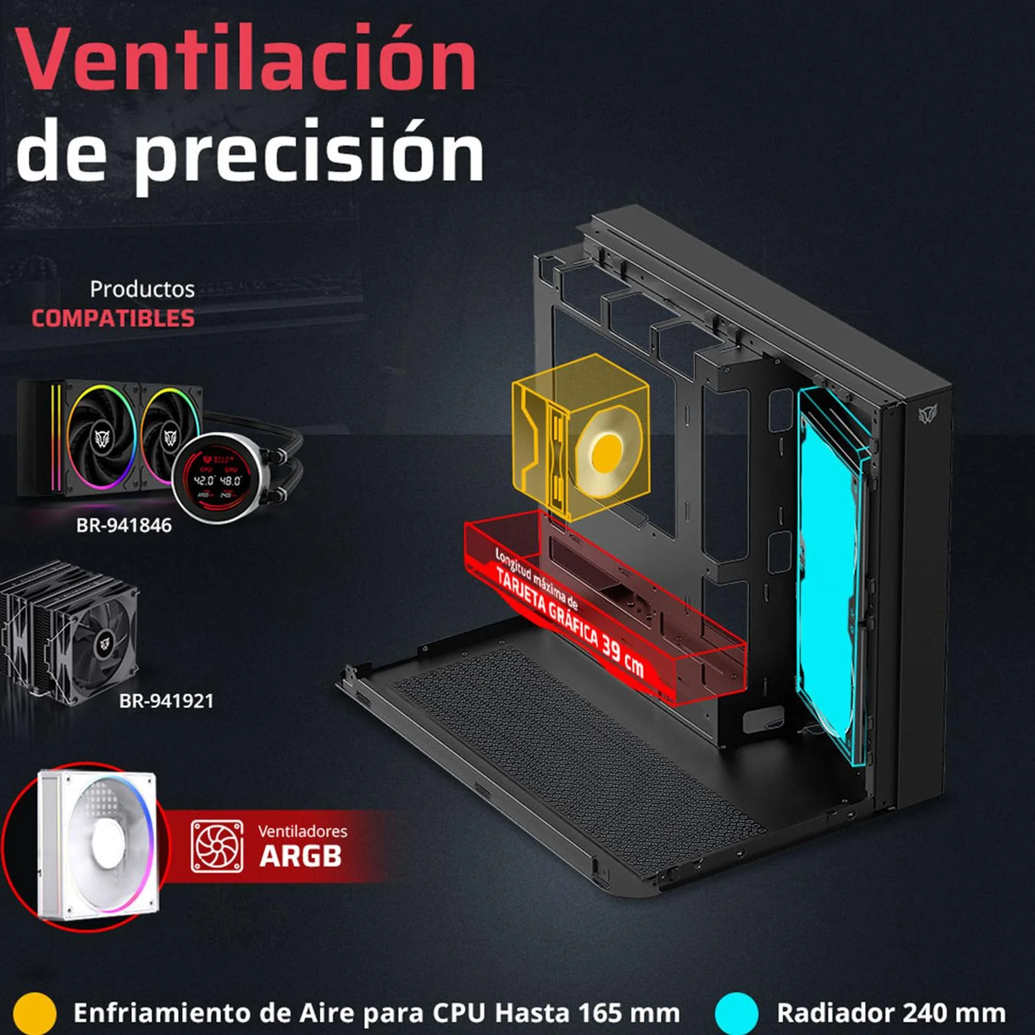 Gabinete Gamer BALAM RUSH TANK EXPERT CURVE 6800 ATX Media Torre 3 Fan Panel Curvo Cristal Templado USB-C ARGB Negro BR-941570 - Image 5