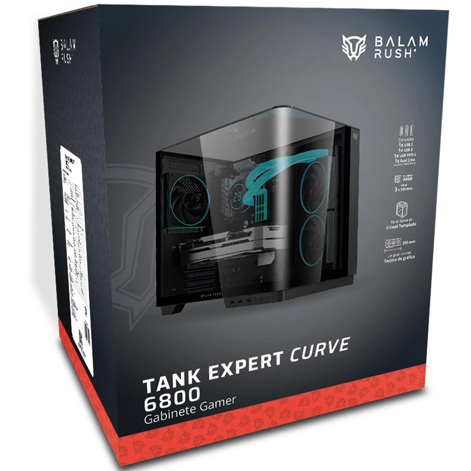 Gabinete Gamer BALAM RUSH TANK EXPERT CURVE 6800 ATX Media Torre 3 Fan Panel Curvo Cristal Templado USB-C ARGB Negro BR-941570 - Image 6