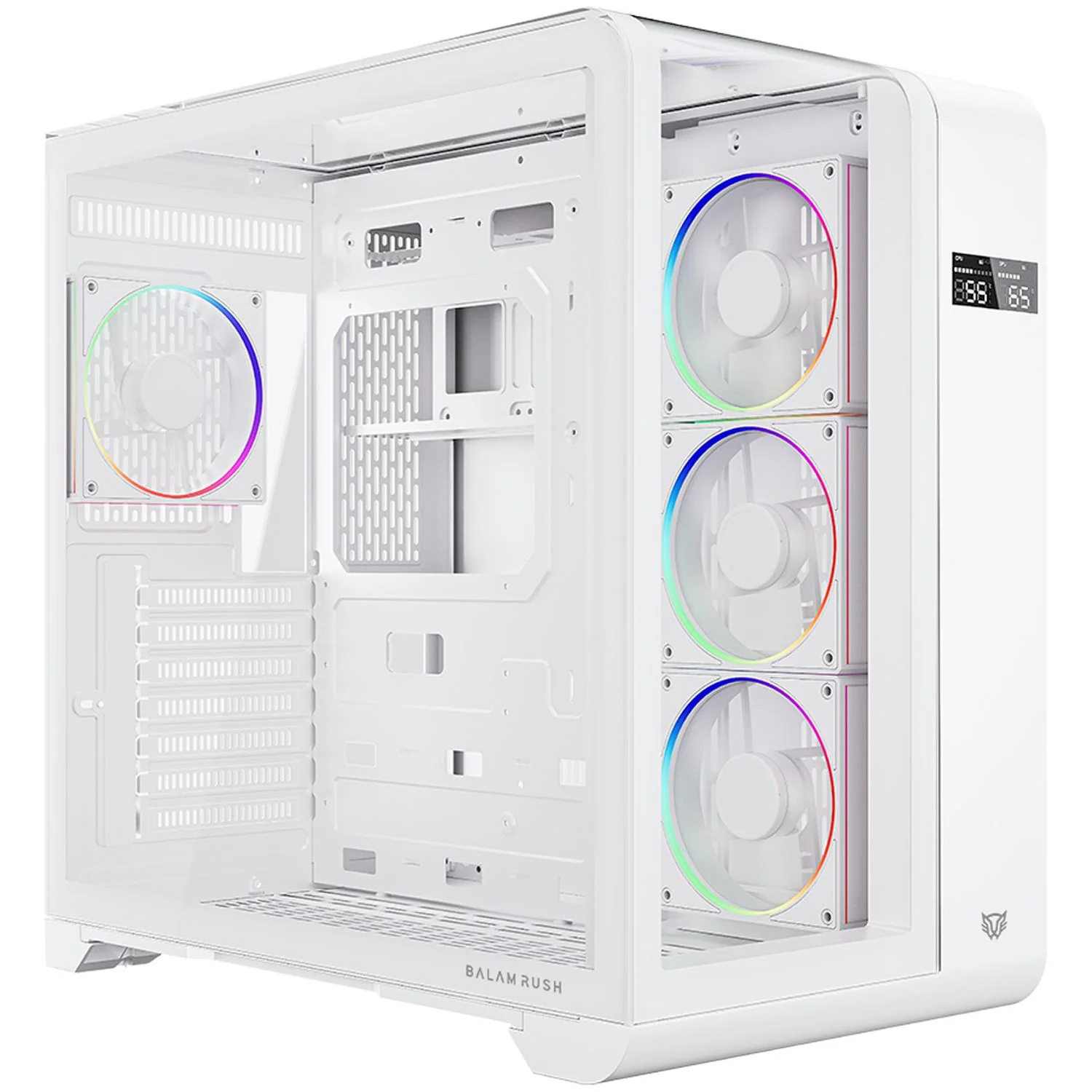 Gabinete Gamer BALAM RUSH TANK EXPERT CURVE 7400 ATX Media Torre 4 Fan Cristal Templado USB-C ARGB Blanco BR-941600