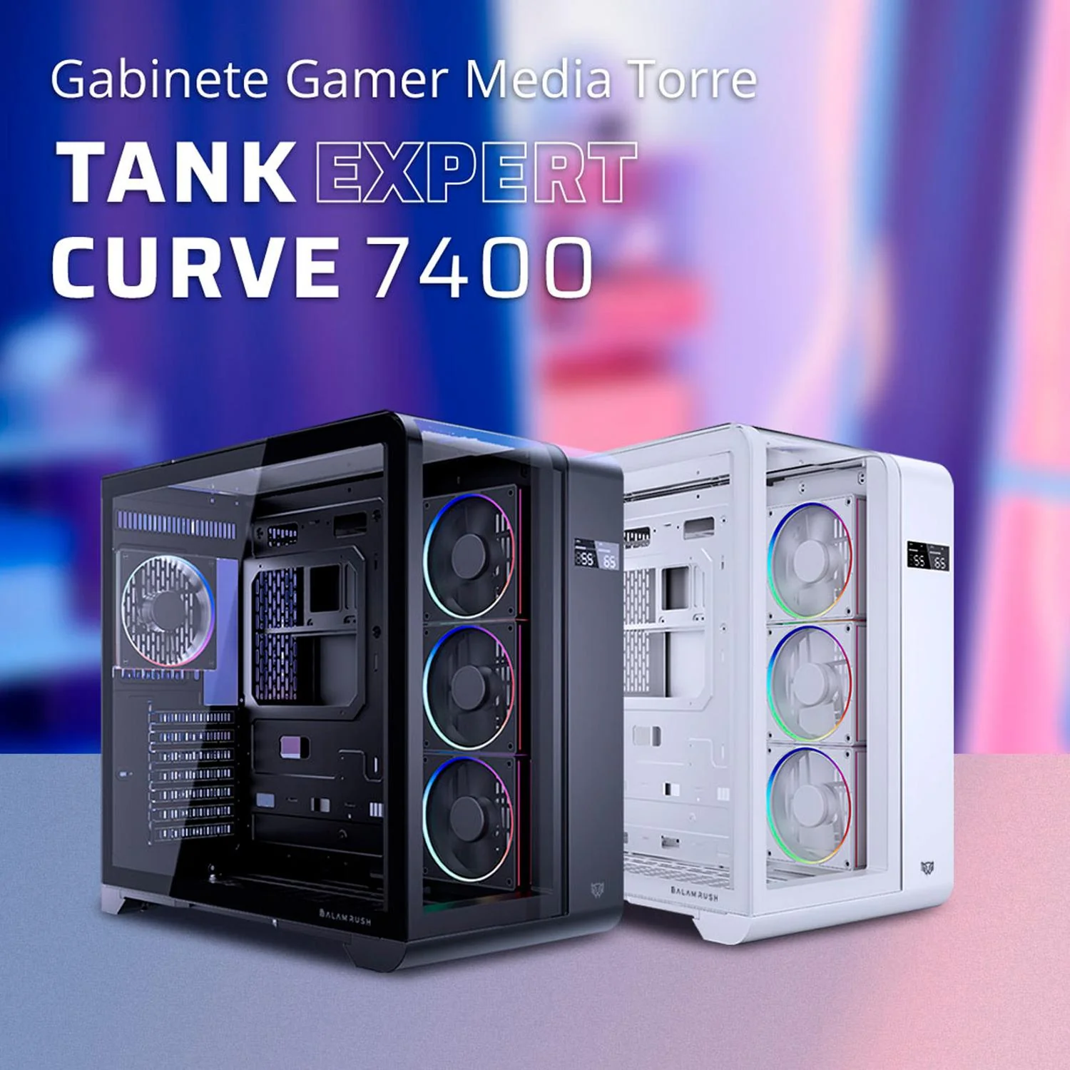Gabinete Gamer BALAM RUSH TANK EXPERT CURVE 7400 ATX Media Torre 4 Fan Cristal Templado USB-C ARGB Blanco BR-941600 - Image 5
