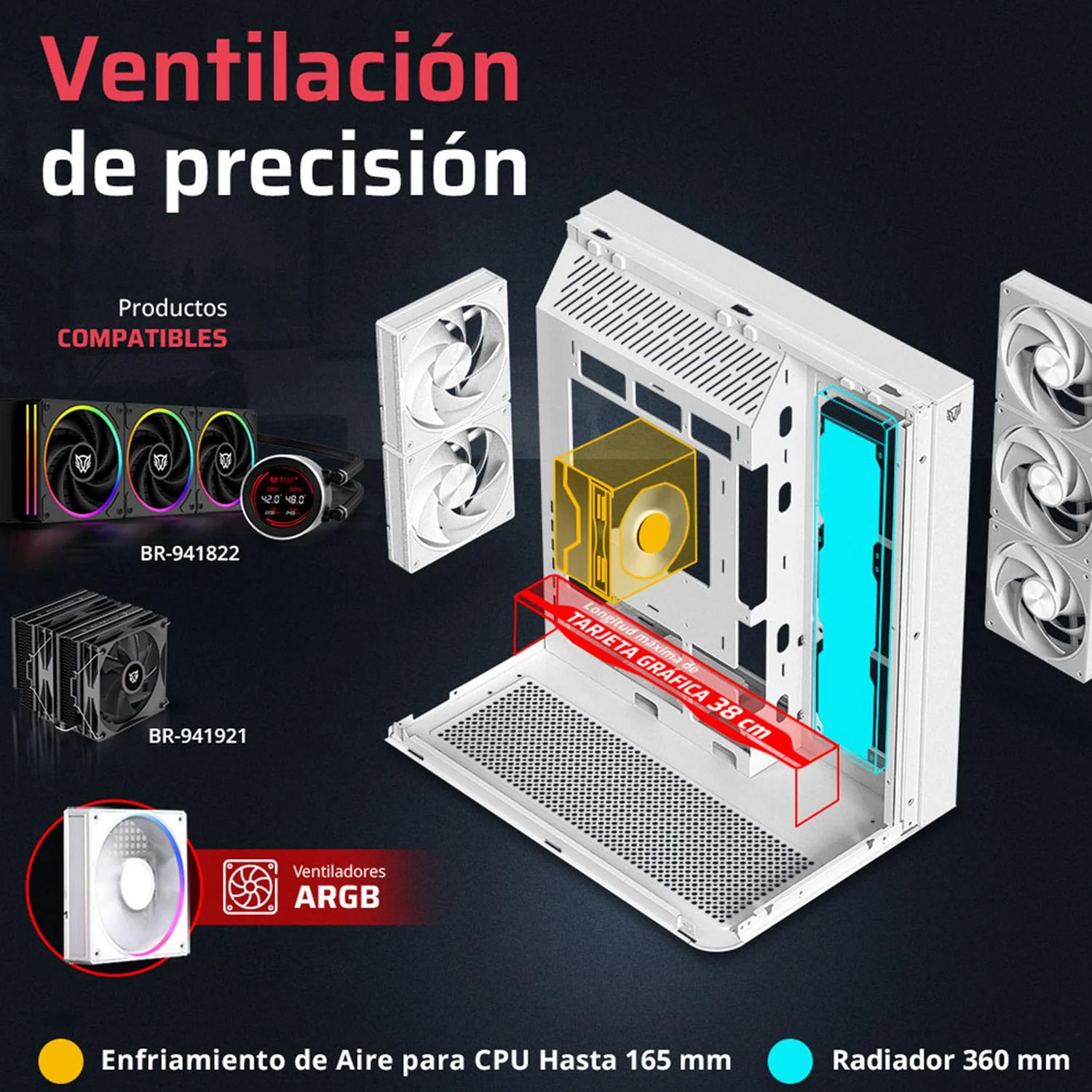 Gabinete Gamer BALAM RUSH TANK EXPERT CURVE 7800 ATX Media Torre 5 Fan Panel Curvo Cristal Templado USB-C ARGB Blanco BR-941563 - Image 4