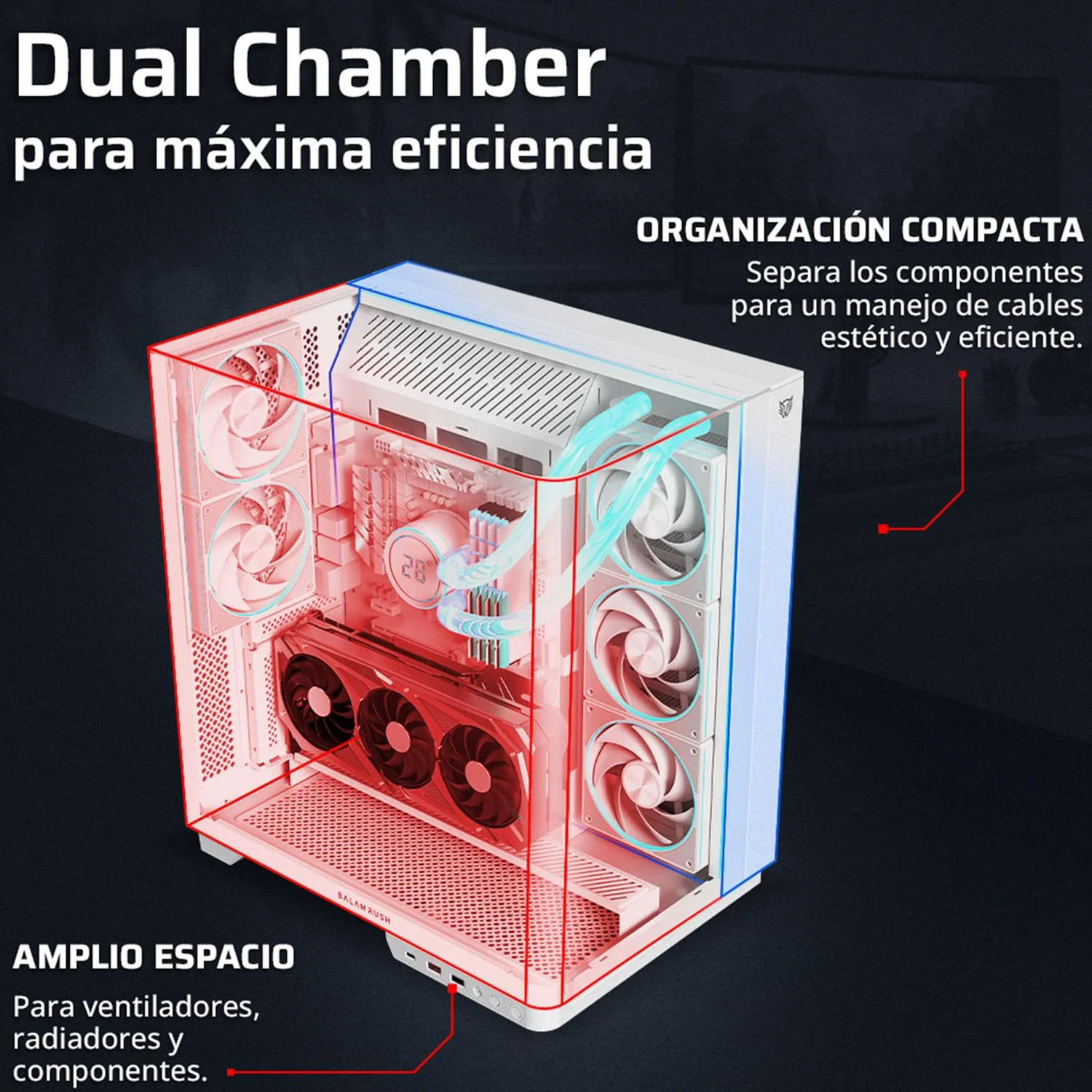 Gabinete Gamer BALAM RUSH TANK EXPERT CURVE 7800 ATX Media Torre 5 Fan Panel Curvo Cristal Templado USB-C ARGB Blanco BR-941563 - Image 5