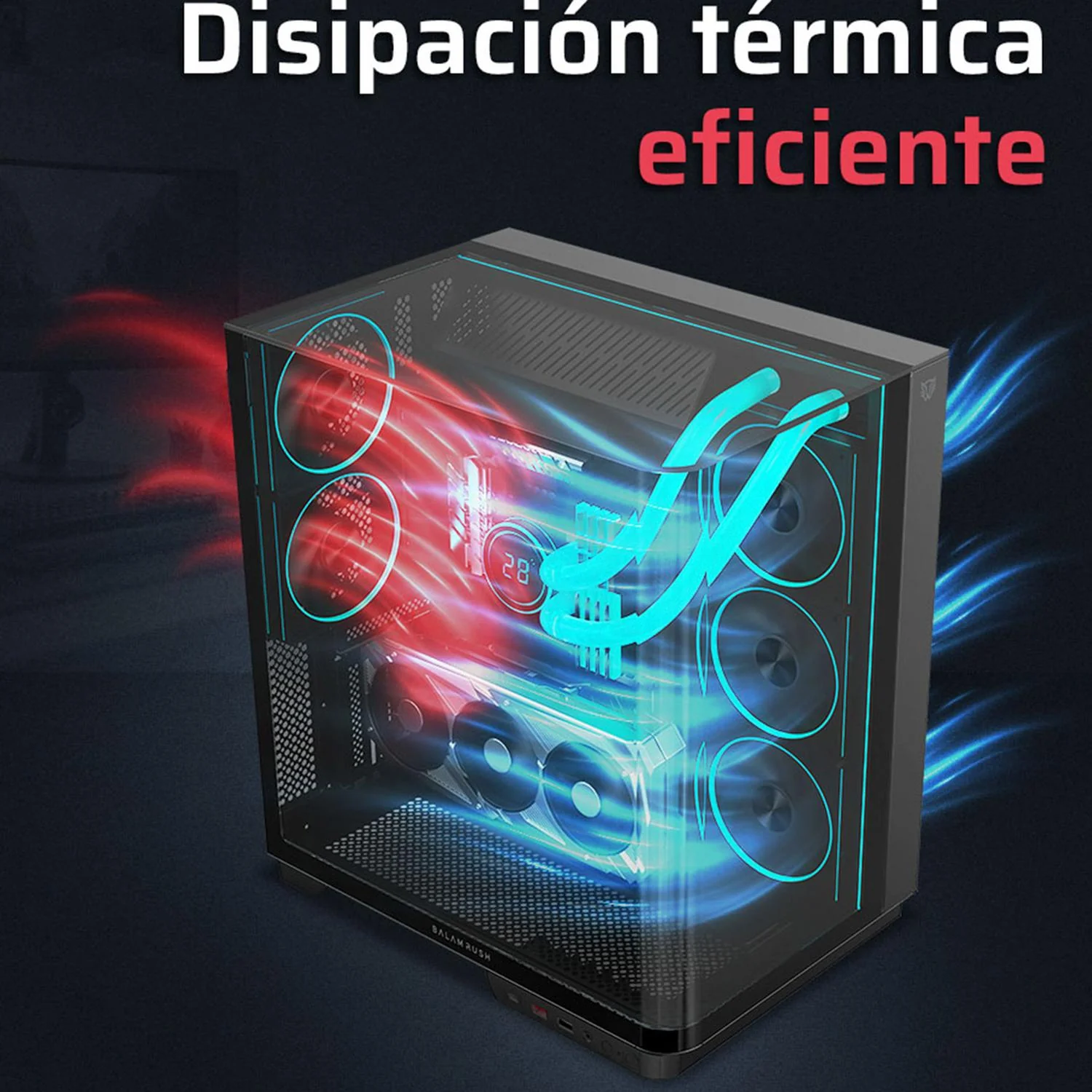 Gabinete Gamer BALAM RUSH TANK EXPERT CURVE 7800 ATX Media Torre 5 Fan Panel Curvo Cristal Templado USB-C ARGB Negro BR-941556 - Image 4