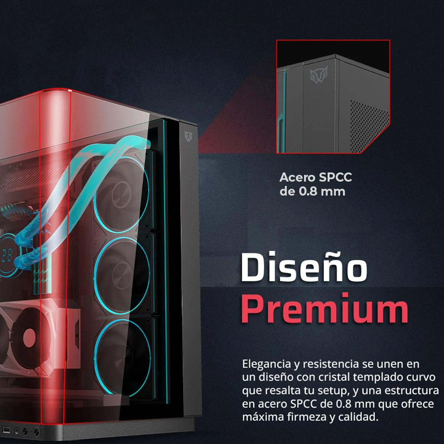 Gabinete Gamer BALAM RUSH TANK EXPERT CURVE 7800 ATX Media Torre 5 Fan Panel Curvo Cristal Templado USB-C ARGB Negro BR-941556 - Image 5