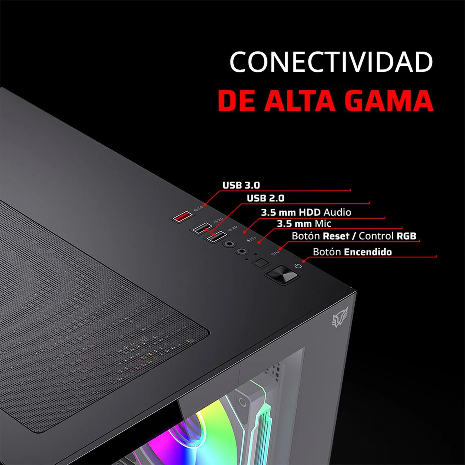 Gabinete Gamer BALAM RUSH TANK GLOW MAX 3900 Micro ATX Mini Torre 3 Fan ARGB Cristal templado Frente Cristal Negro BR-943857 - Image 4