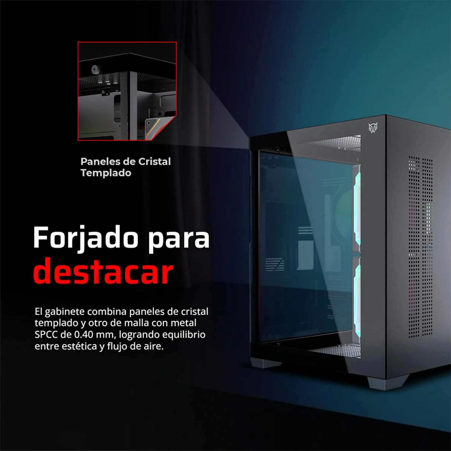 Gabinete Gamer BALAM RUSH TANK GLOW MAX 3900 Micro ATX Mini Torre 3 Fan ARGB Cristal templado Frente Cristal Negro BR-943857 - Image 5