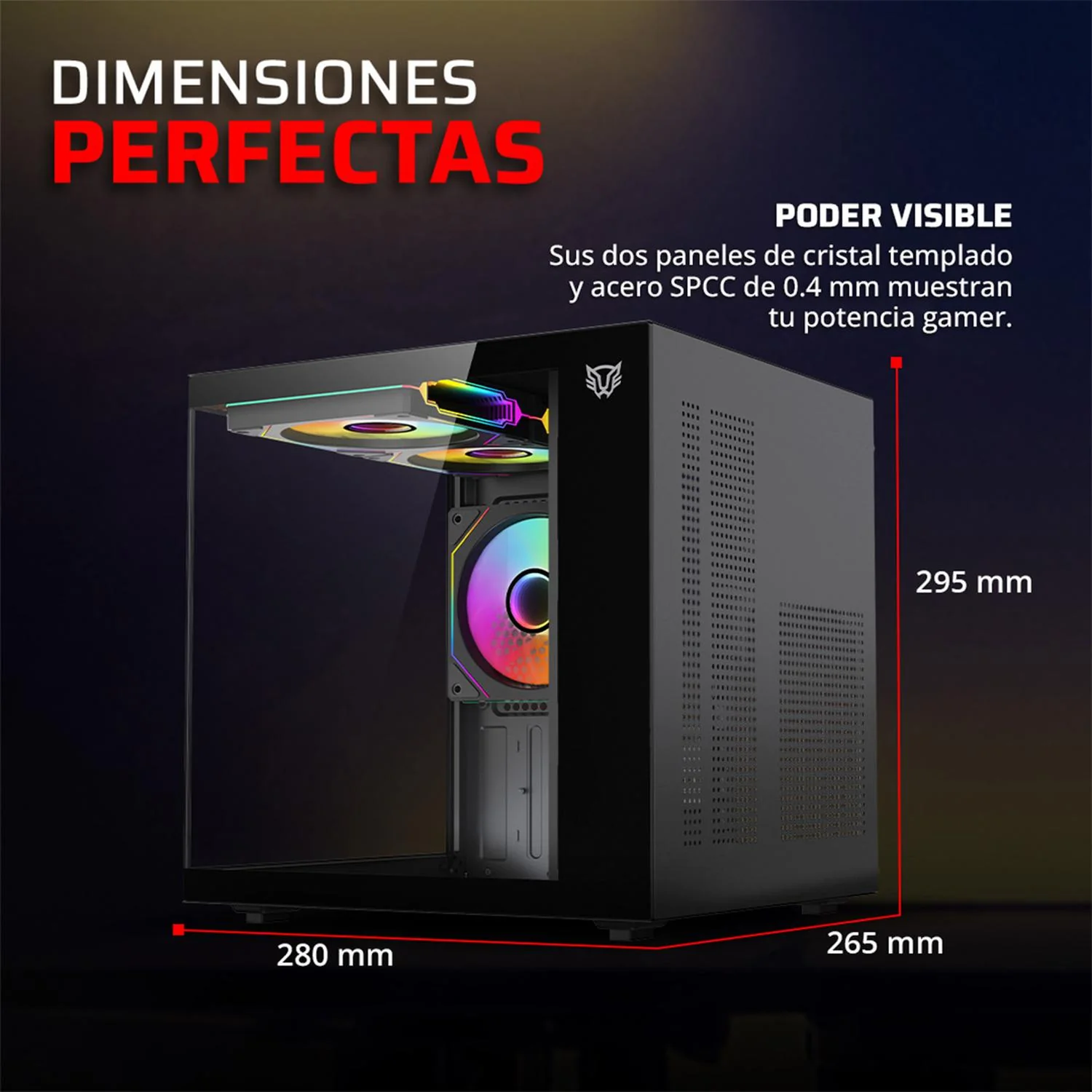 Gabinete Gamer BALAM RUSH TANK GLOW MINI 3500 Micro ATX Mini Torre 3 Fan ARGB Cristal templado Frente Cristal Negro BR-943871 - Image 5