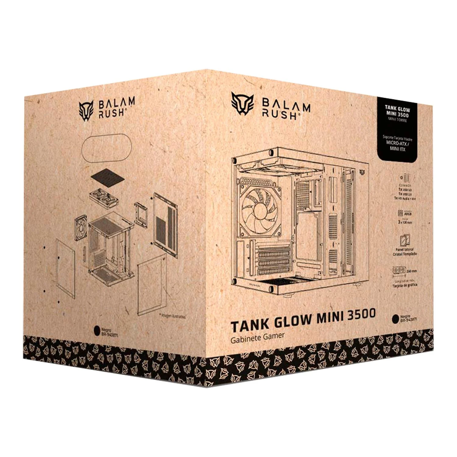 Gabinete Gamer BALAM RUSH TANK GLOW MINI 3500 Micro ATX Mini Torre 3 Fan ARGB Cristal templado Frente Cristal Negro BR-943871 - Image 6